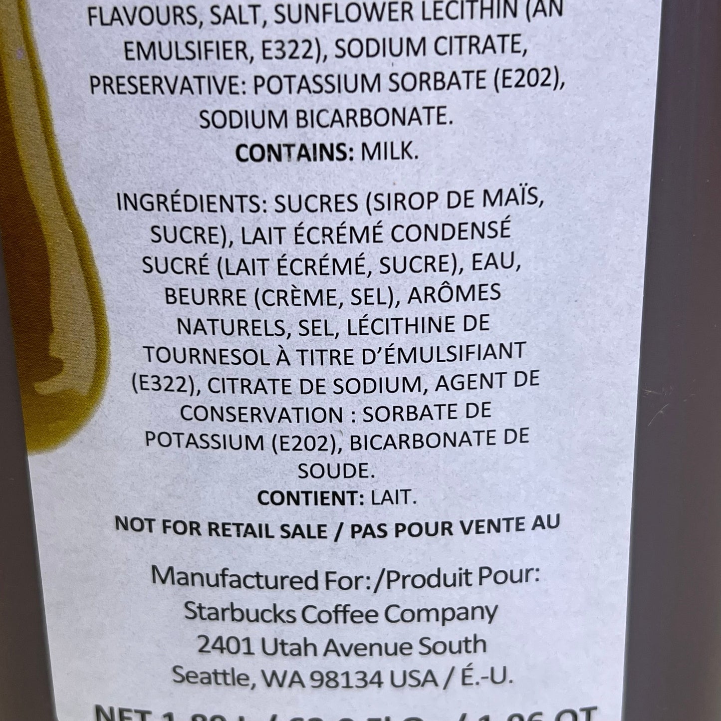 ZA@ STARBUCKS (4 PACK) Dark Caramel Sauce for Beverages 1.89 L BB 11/25 A