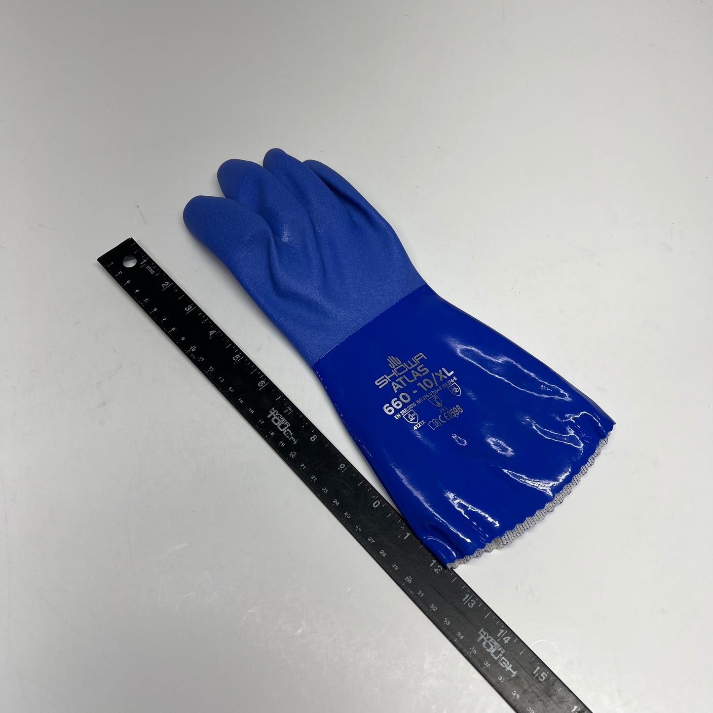 SHOWA Atlas 660 Rough Finish Triple Dipped Pvc Coating Gloves Unisex Sz XL Blue