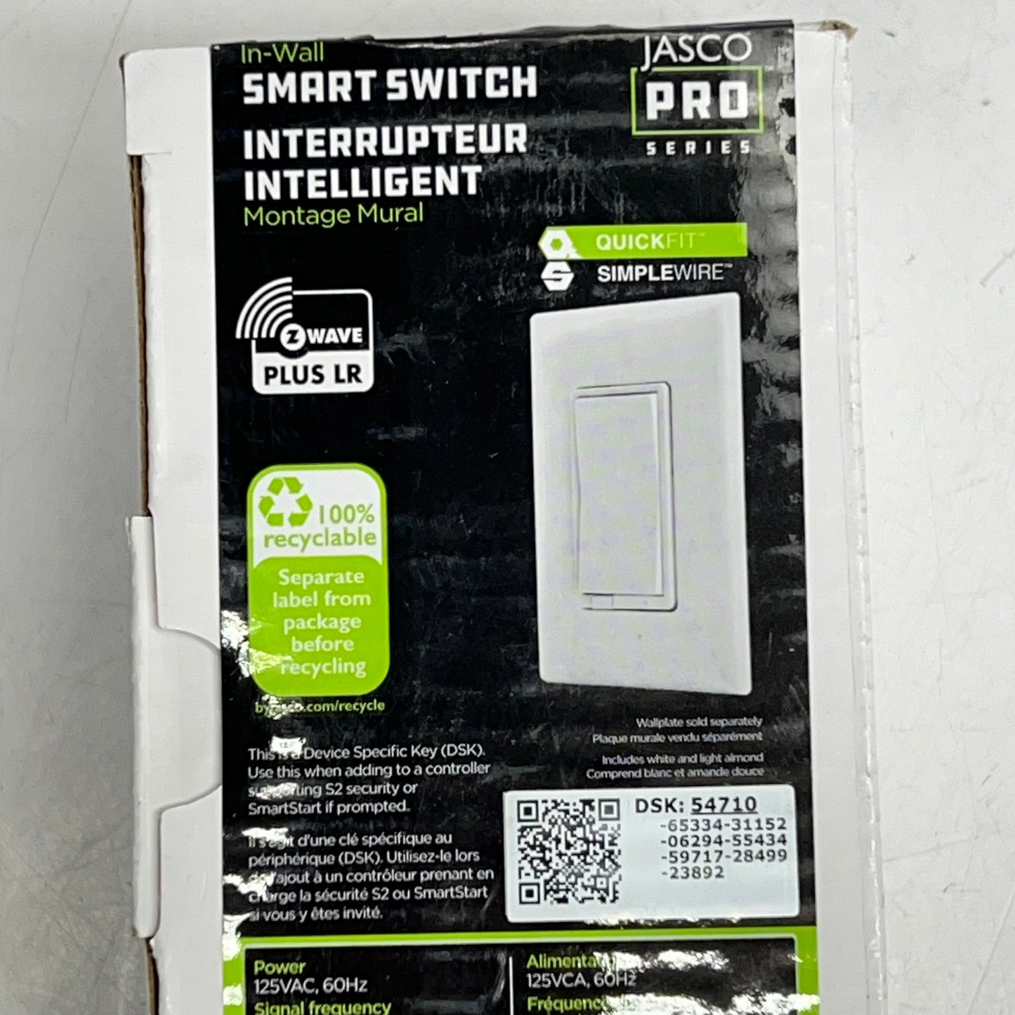 JASCO PRO Z-wave Plus in Wall Smart Switch 15 A 125V 60HZ White 76596