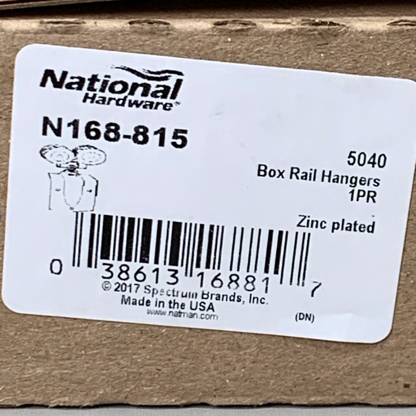 NATIONAL HARDWARE 2-PACK! Box Rail Hanger Zinc Plated 5" x 3.5" N168-815