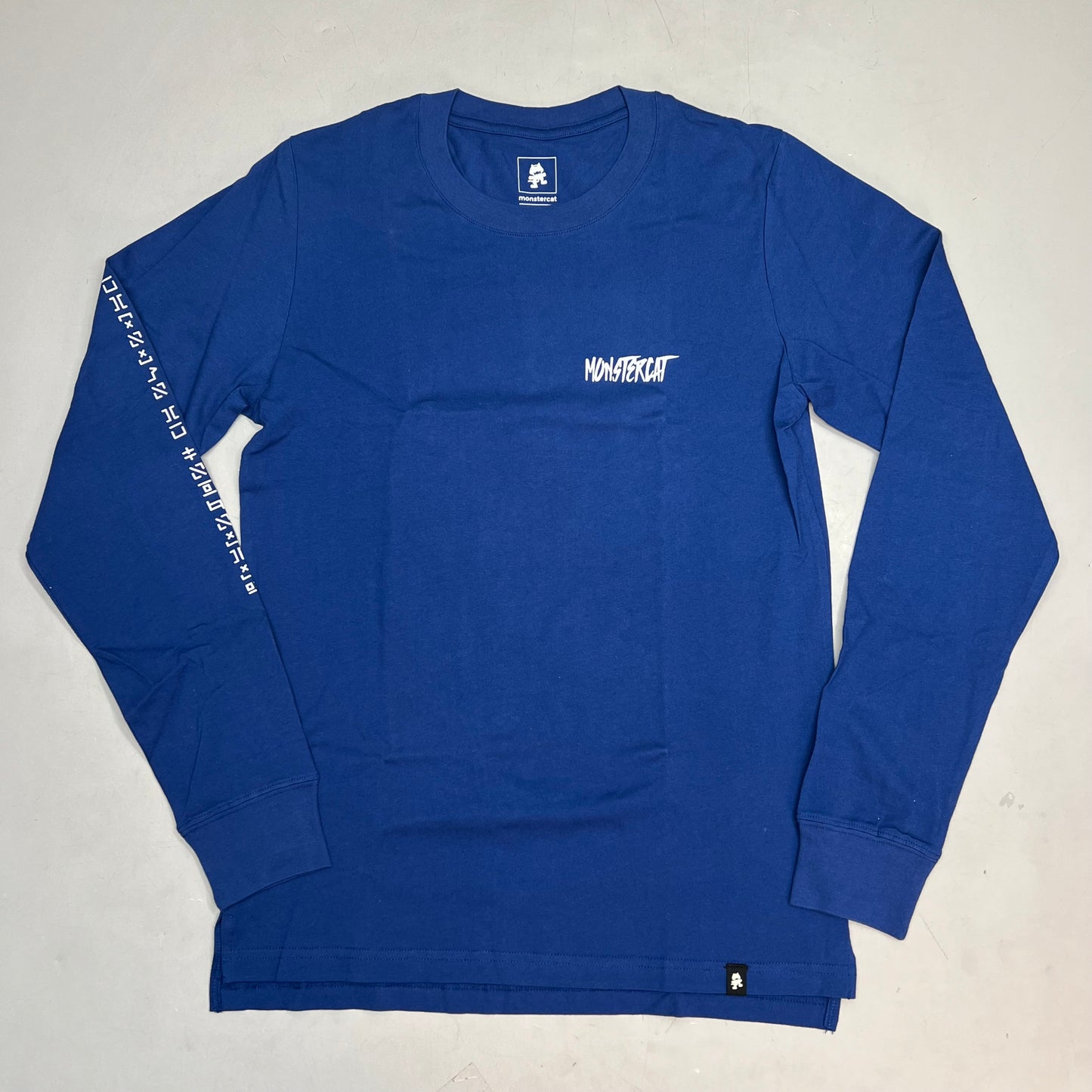 MONSTERCAT Records Long Sleeve T-Shirt Back Cat Comic Print Men's Sz S Blue