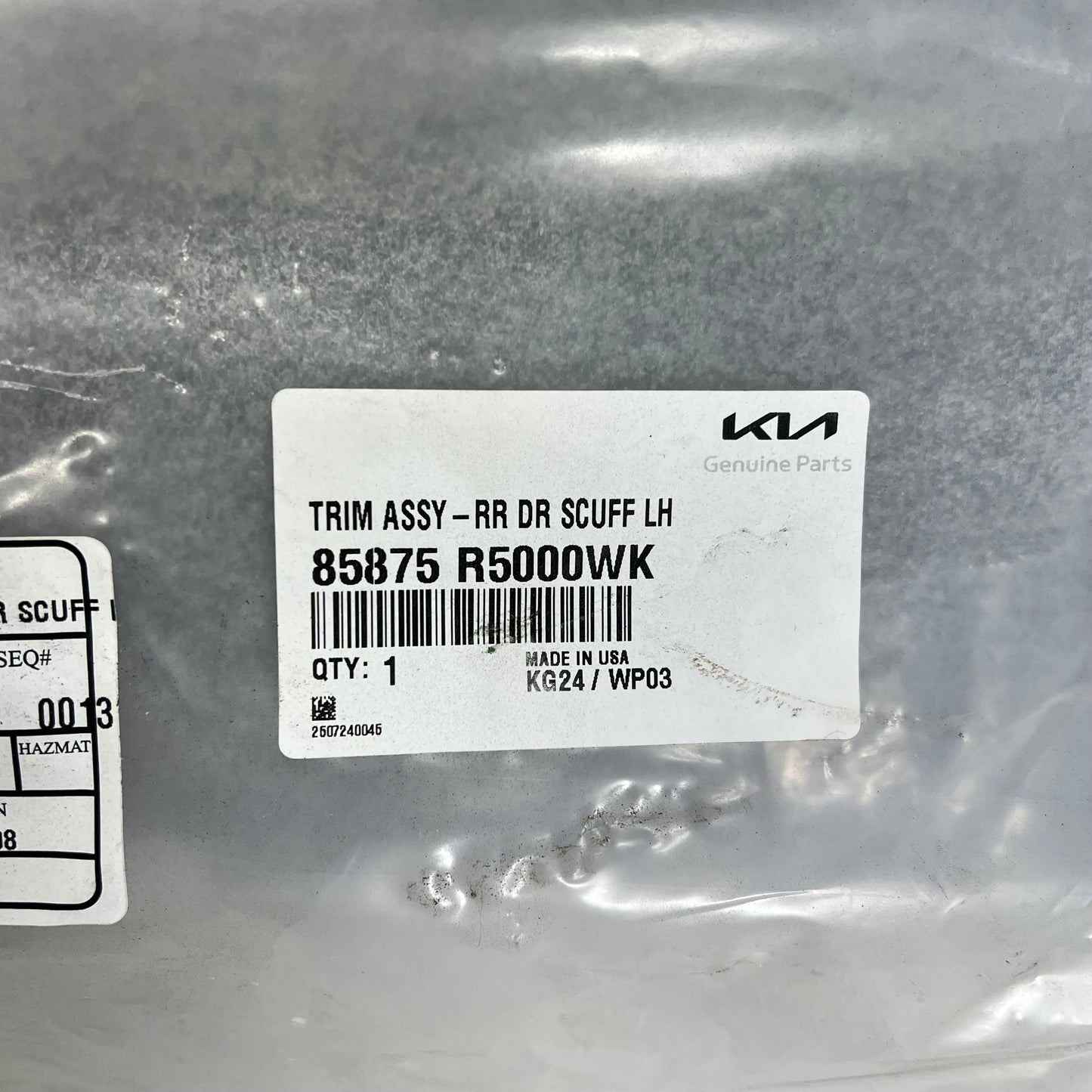 KIA Genuine Oem Scuff Plate Left Rear 2021-2025 Sorento Models 85875-R5000WK