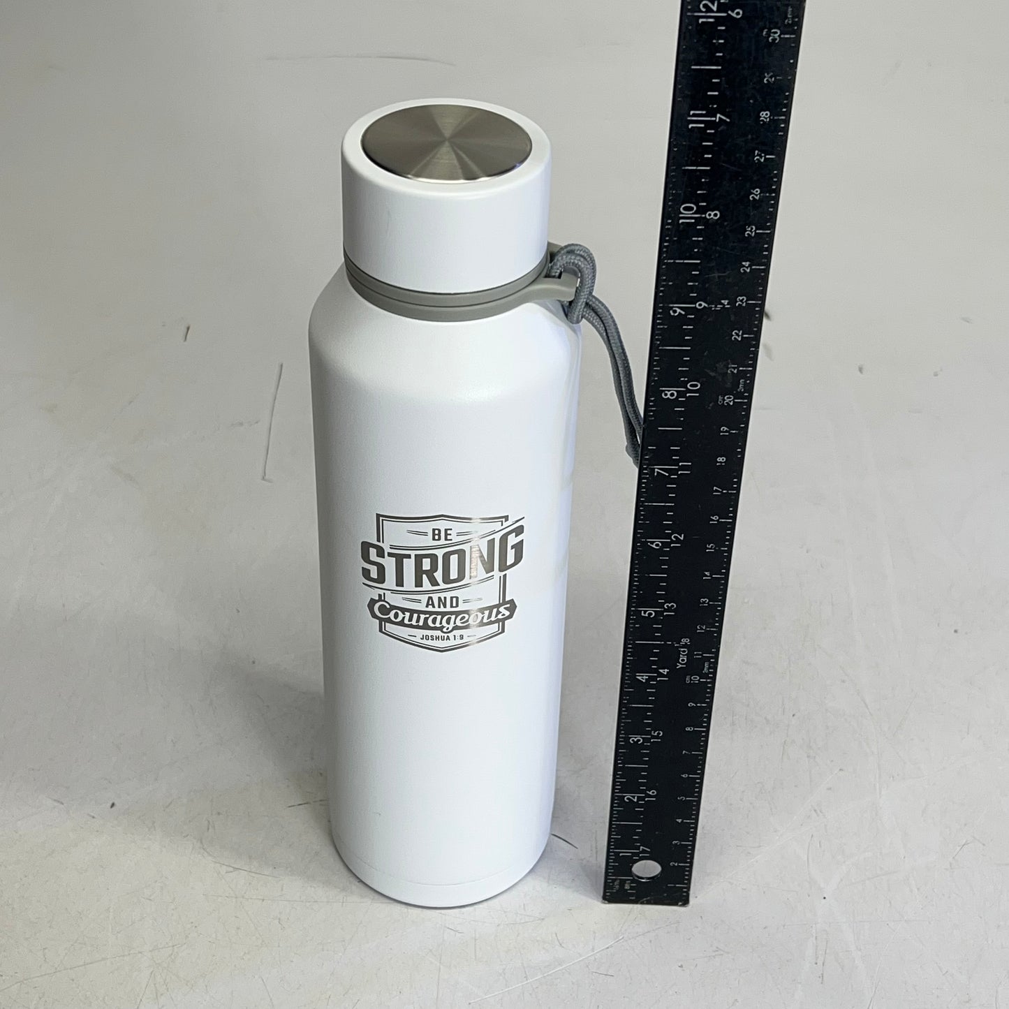 CHRISTIAN ART GIFTS Joshua 1:9 Stainless Steel Water Bottle White FLS126