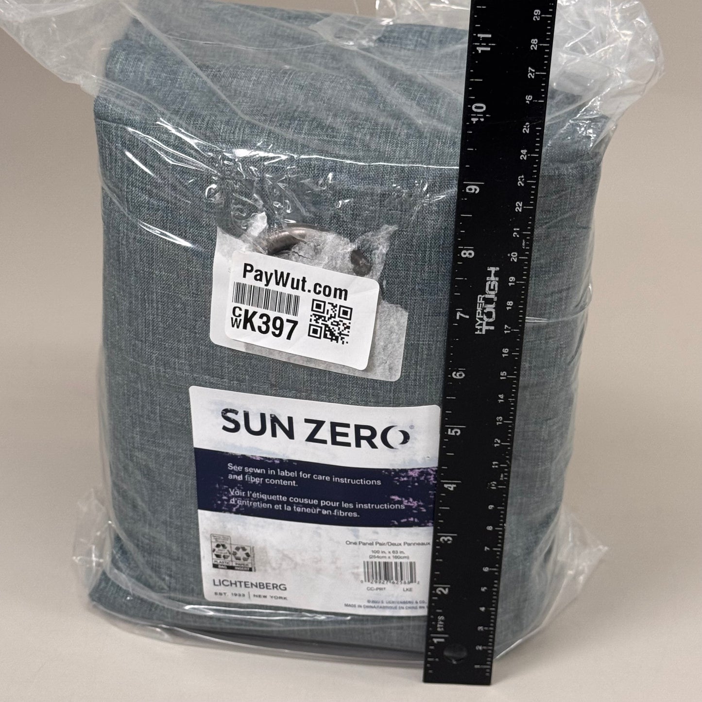 SUN ZERO (2 PACK) Tonal Texture Fleece Insulated 100% Blackout Curtains Blue 100" X 63"