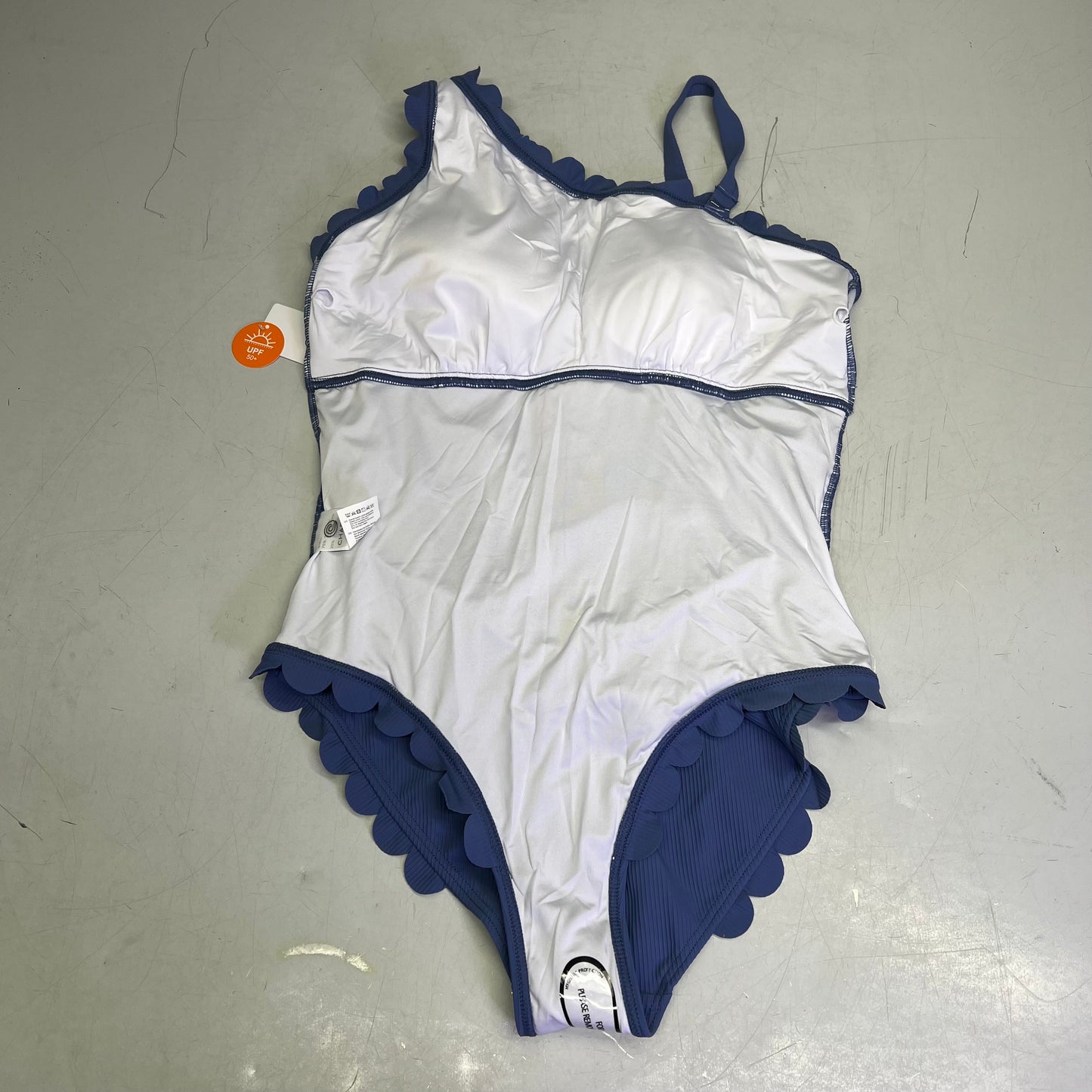 CHARMO Asymmetrical Retro Ribbed Moderate Cut One Piece Swimwear Wmn Sz L Blue