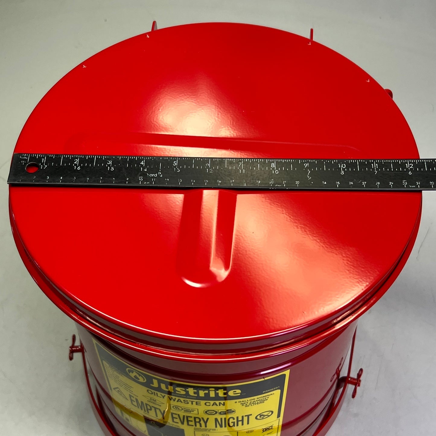 JUSTRITE Oily Waste Can 6 Gal w/ Foot Lever Red 09100