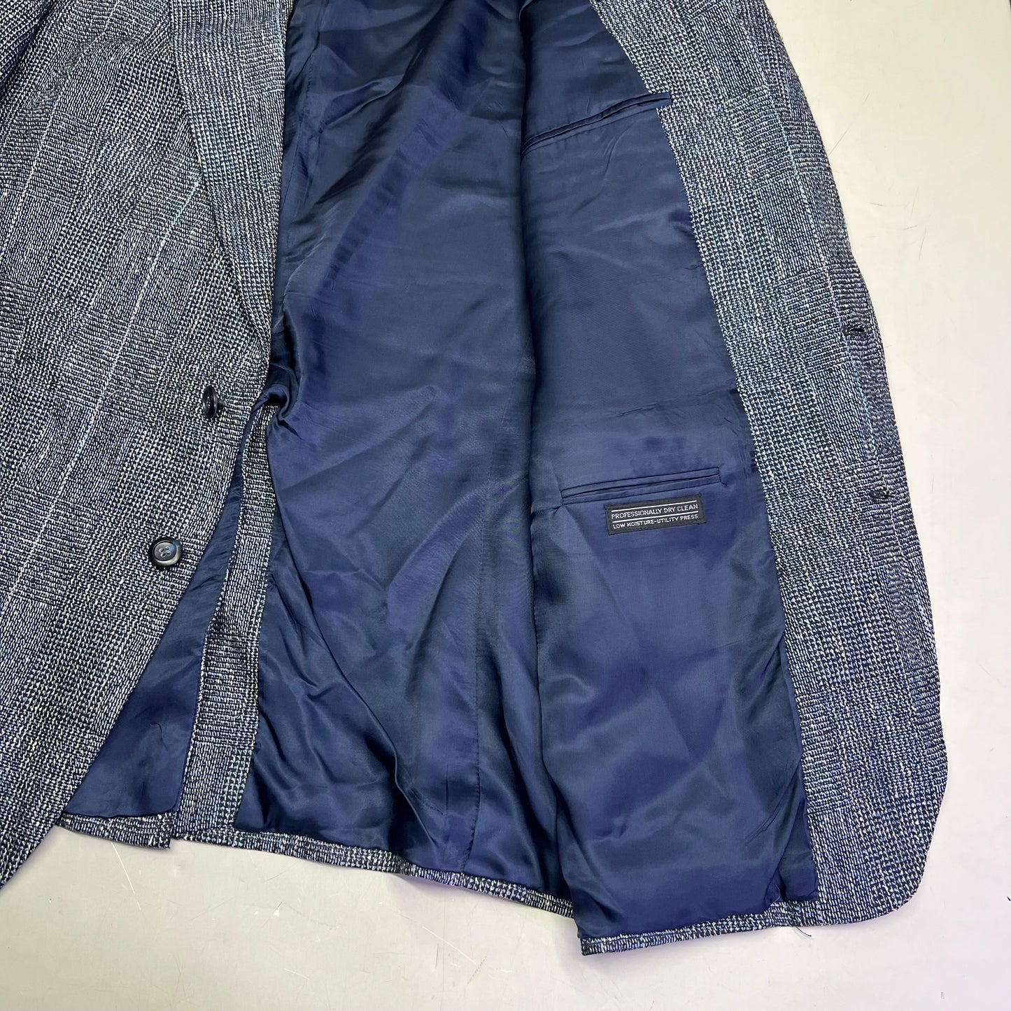 STAFFORD EXECUTIVE 100% Silk Blazer Salt & Pepper  Men's Sz 42R Blue/Black