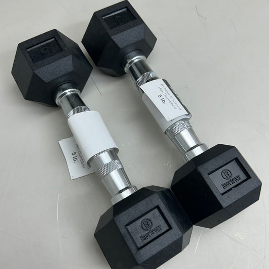 BODY SPORT (2 Pack) Rubber Encased Hex Dumbbells 5lbs Black BDSRSDB05
