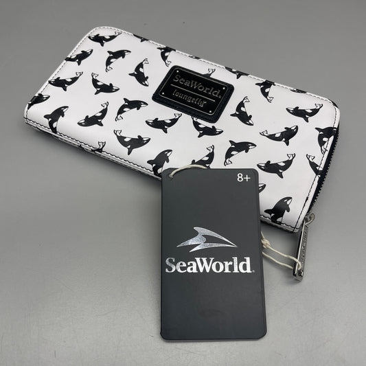 LOUNGEFLY X SEAWORLD Toss Orca Wallet Zip Black & White NEW