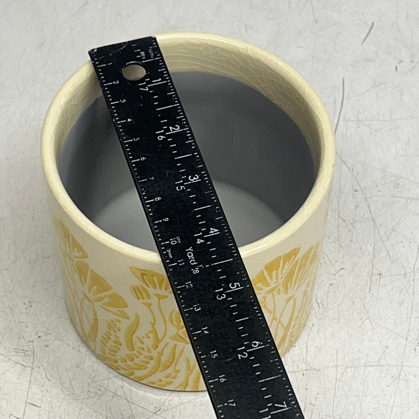 SILVER TREE (4 PACK) Ceramic Crackle Glaze Pots  4.5" x 4" Yellow Floral A11092