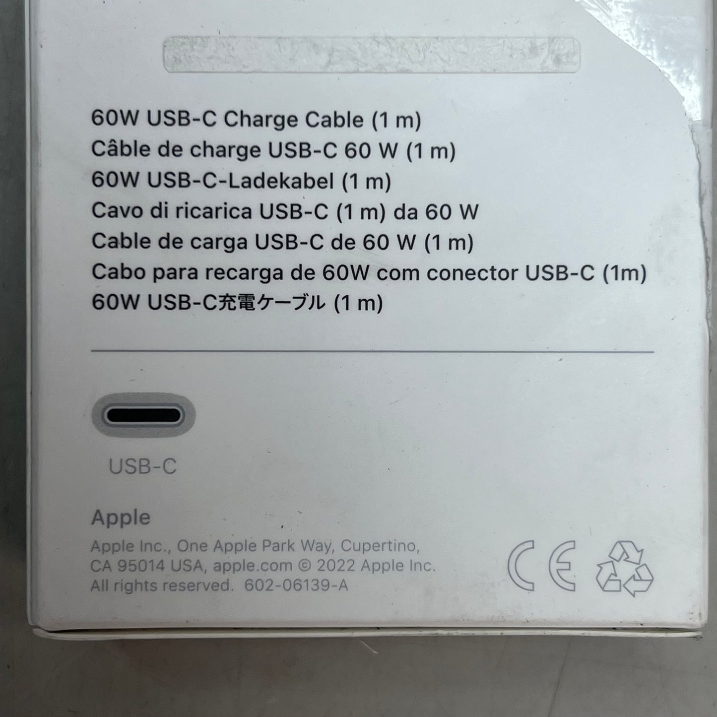 APPLE Two Sided USB-C Woven Charge Cable (1 M) 60 Watt White MQKJ3AM/A (Return)