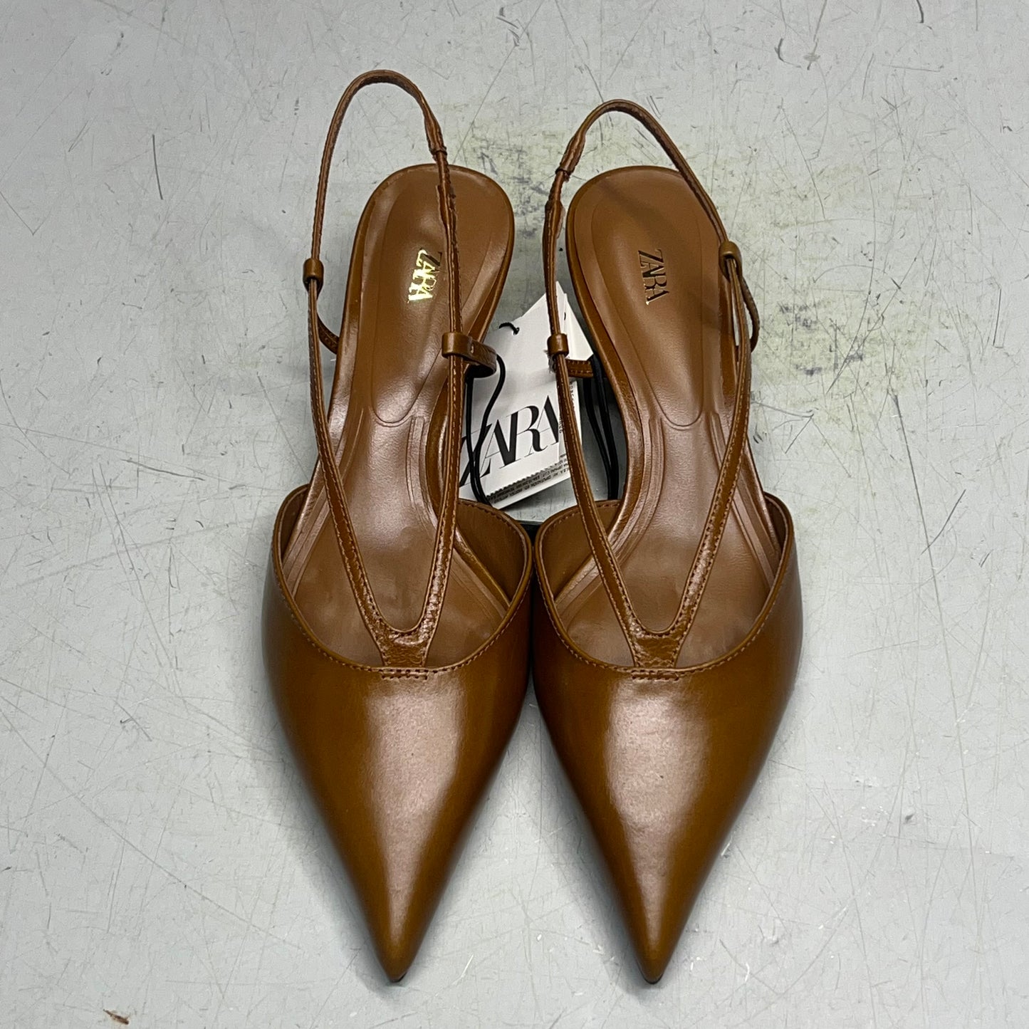 ZA@ ZARA Leather Pointed Toe Heel Sandal Women's Sz EU 38 / US Sz 7.5 Brown