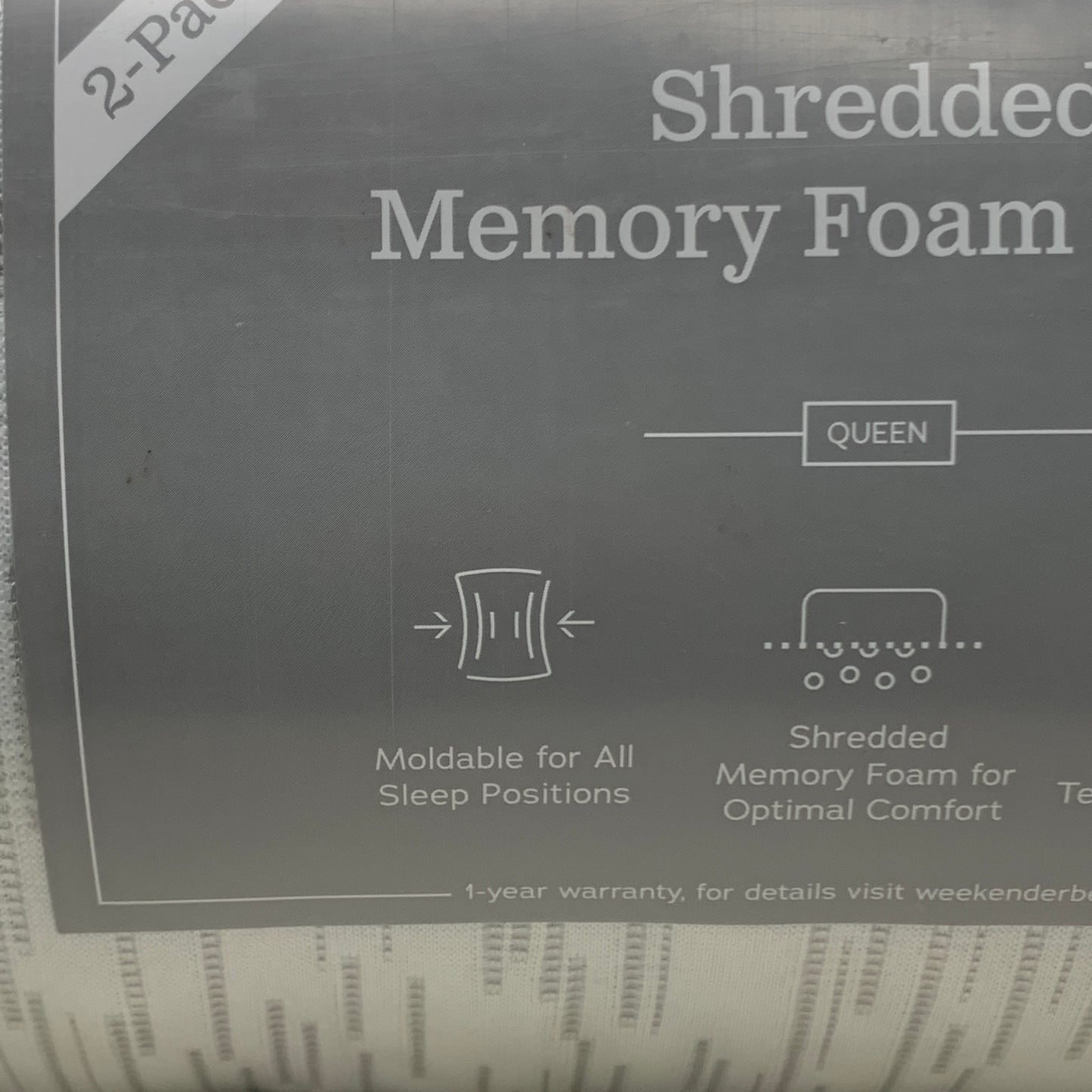 WEEKENDER Shredded Memory Foam Pillow 2pk Breathable Moldable Sz Queen