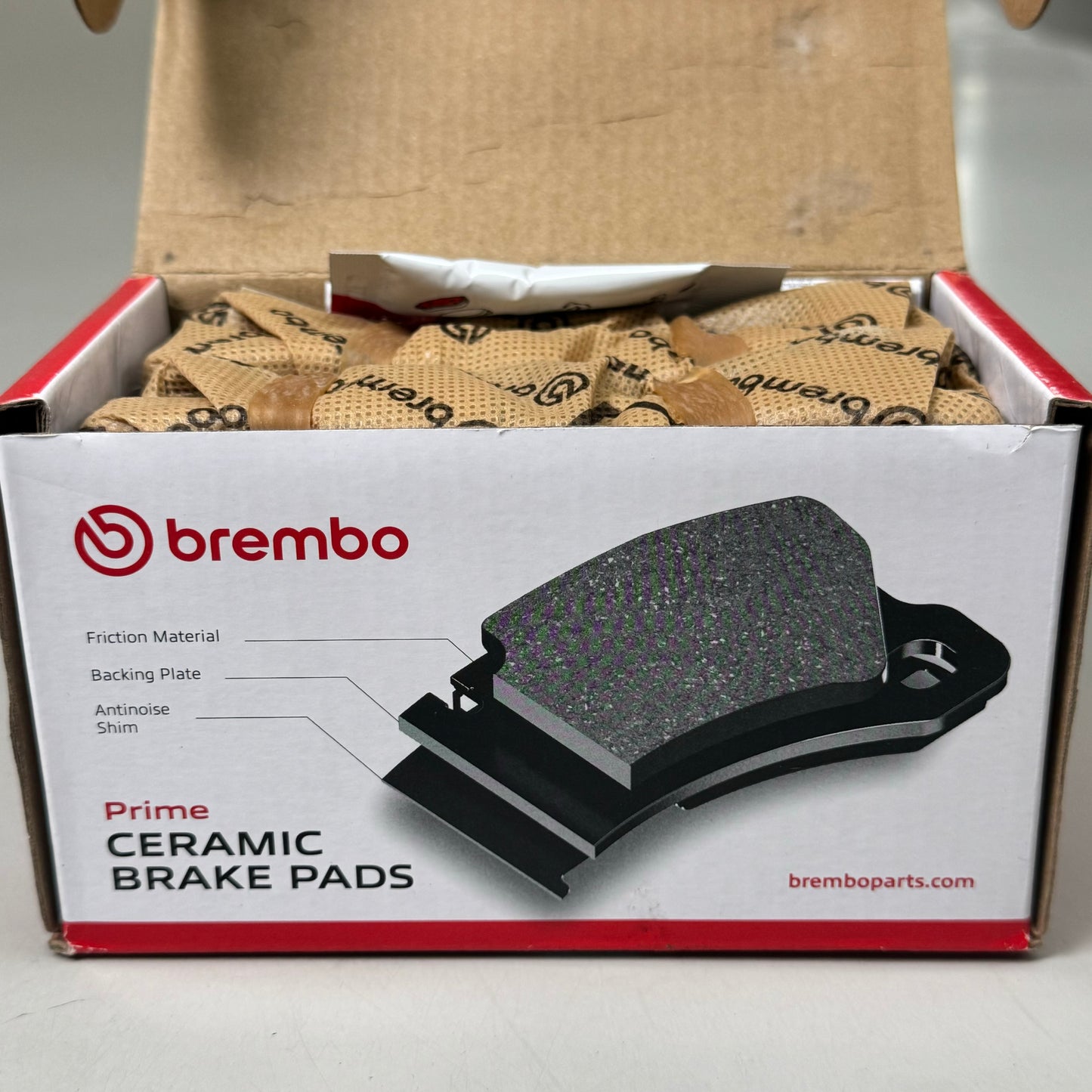 BREMBO Disc Ceramic Brake Pads 2 Wheel Set Chamfered & Slotted Red/Black P54039N