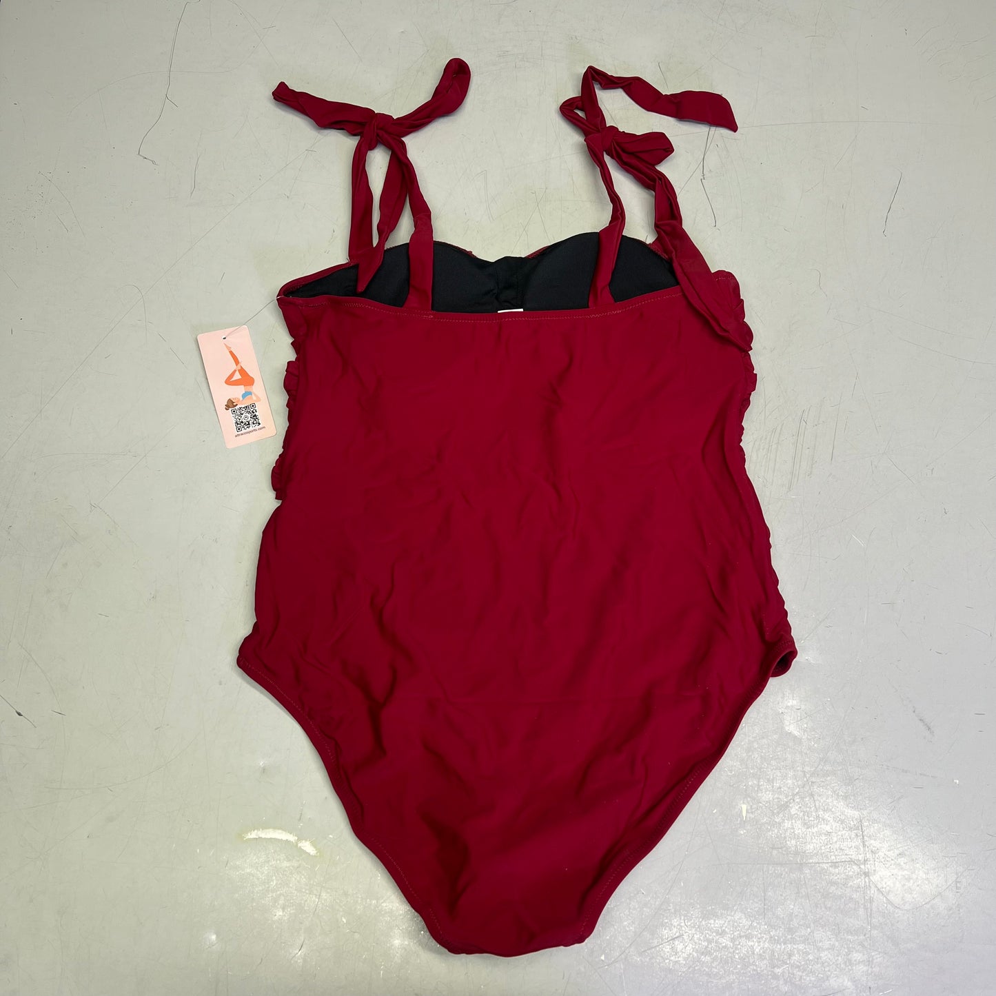 CHARMO Tie Shoulder Strap One Piece Scrunched Torso Swimsuit Women's Sz L Red