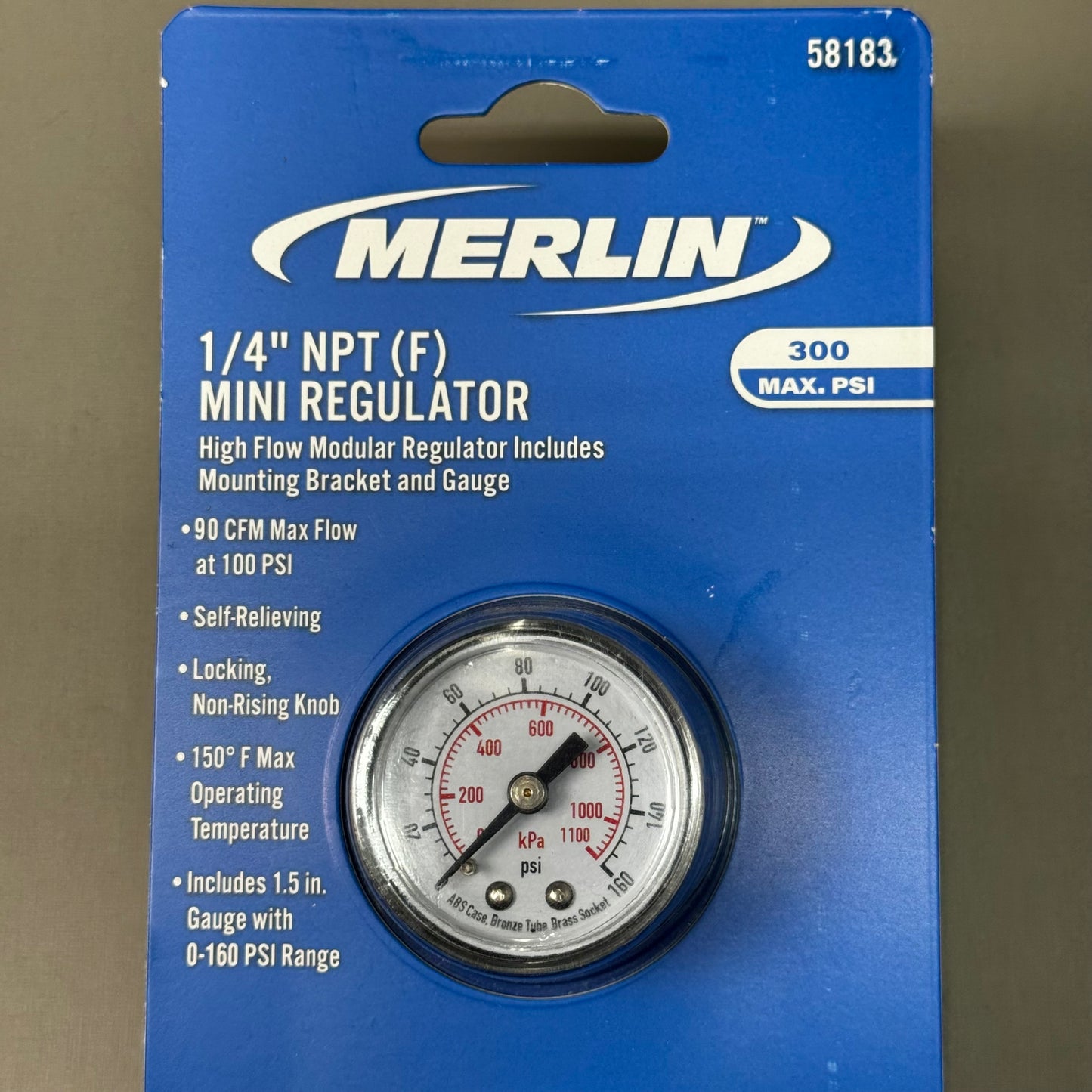 MERLIN Mini Regulator 1/4" NPT (F) 300 max. PSI 7". x 2 1/2" Black 58183