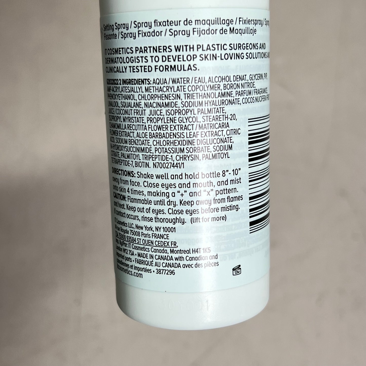 IT COSMETICS Your Skin But Better Setting Spray+ Hydrating  3.4 fl oz  Clear