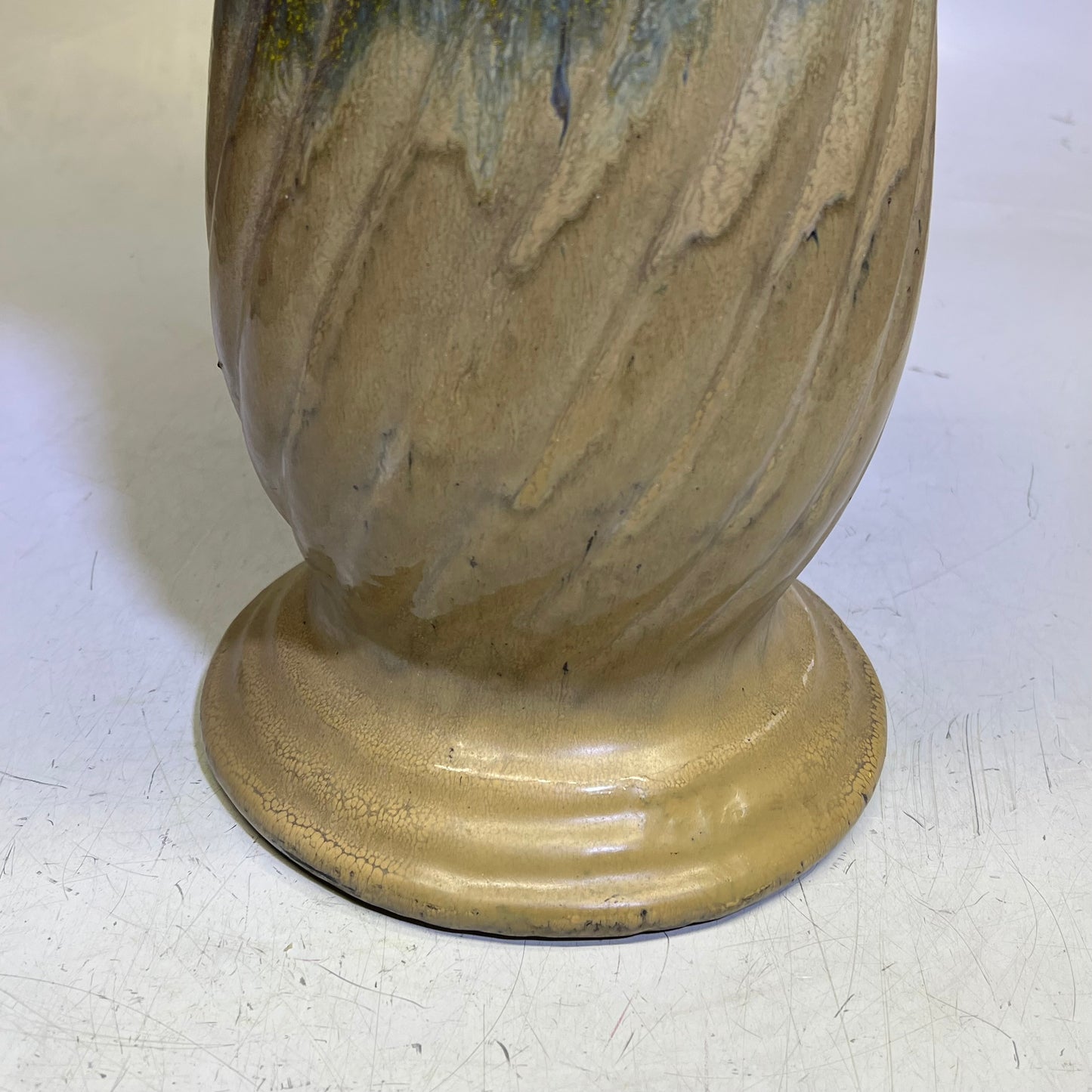 ZA@ Glazed Pottery 2 Piece Swirl Stand Bird Bath 22" L x 20" Dia Bright Yellow/Taupe