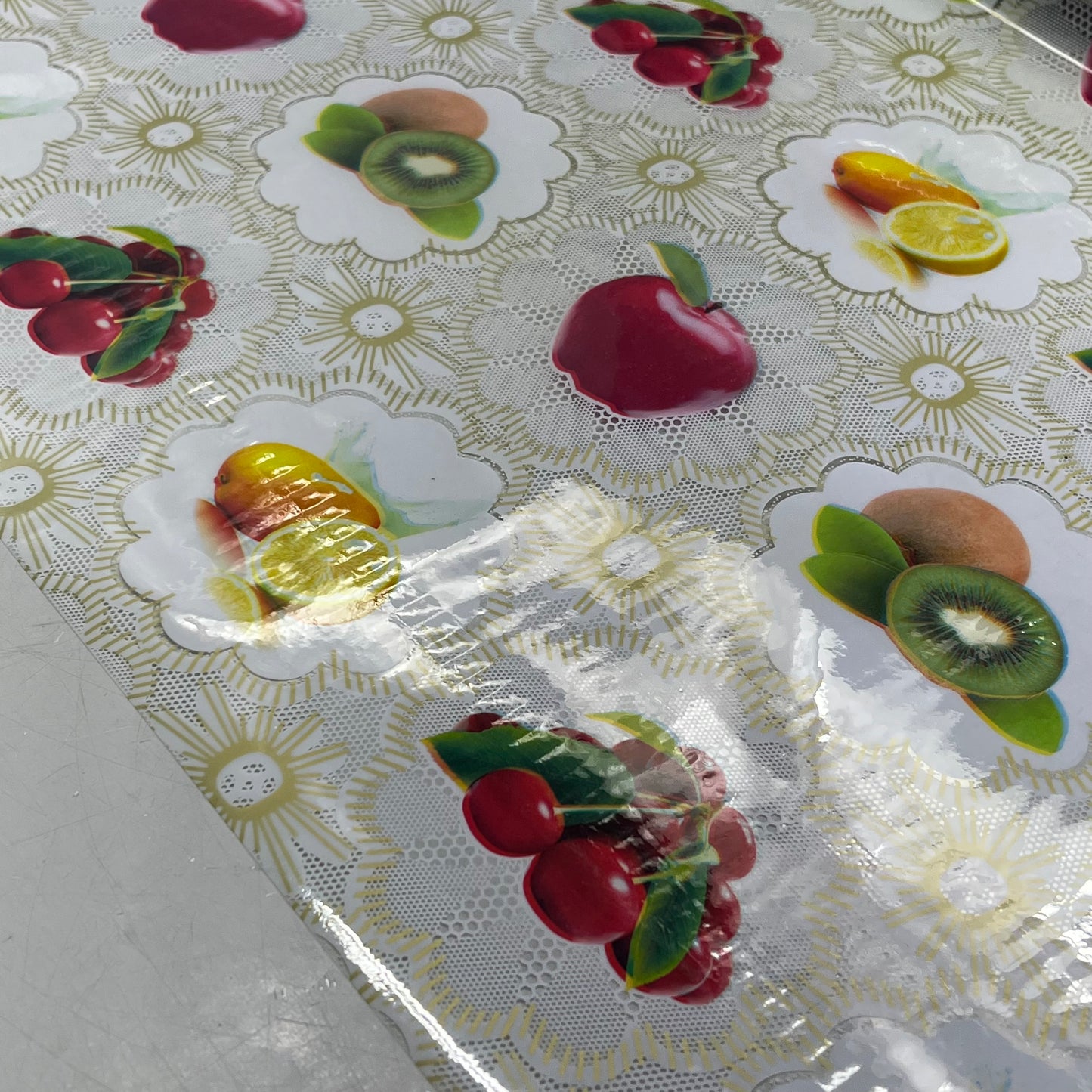 Faux Lace & Fruit Durable PVC Glossy Dinning Table Cloth 54"x60' Multicolor