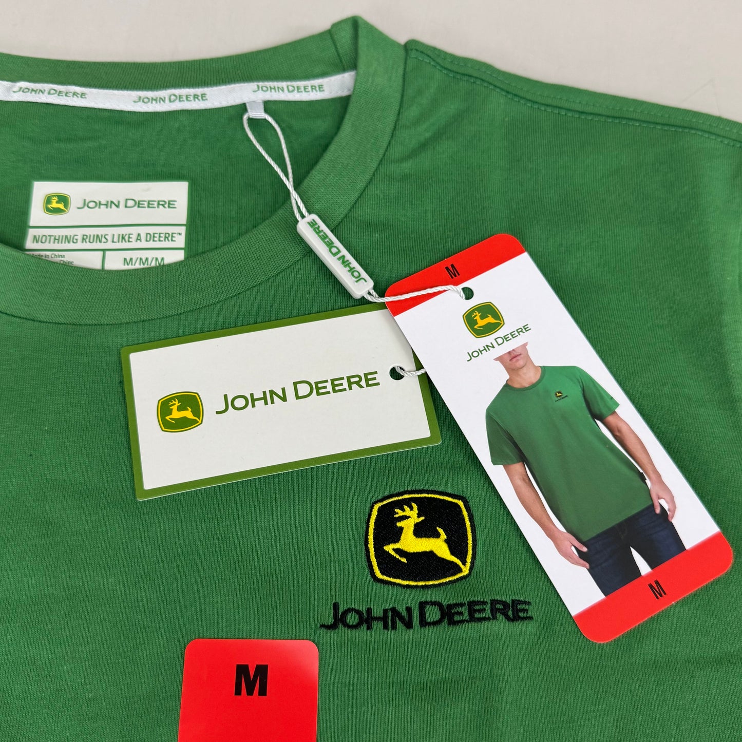 JOHN DEERE Embroidered Logo Short Sleeve Tee Shirt Men's Sz M Green 1896842