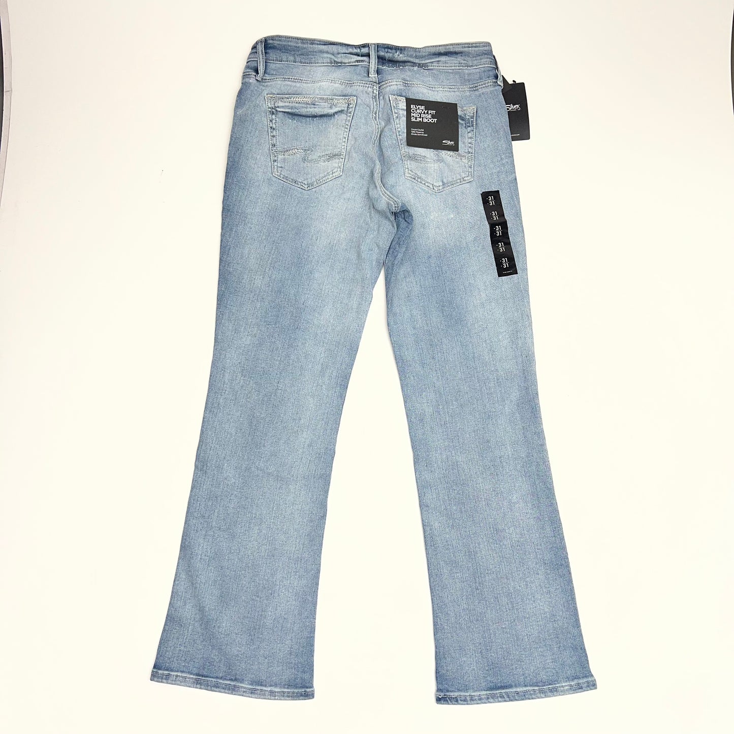 SILVER JEANS CO Elyse Curvy Fit Mid Rise Boot Jeans Women's Sz 31/31 Light Wash
