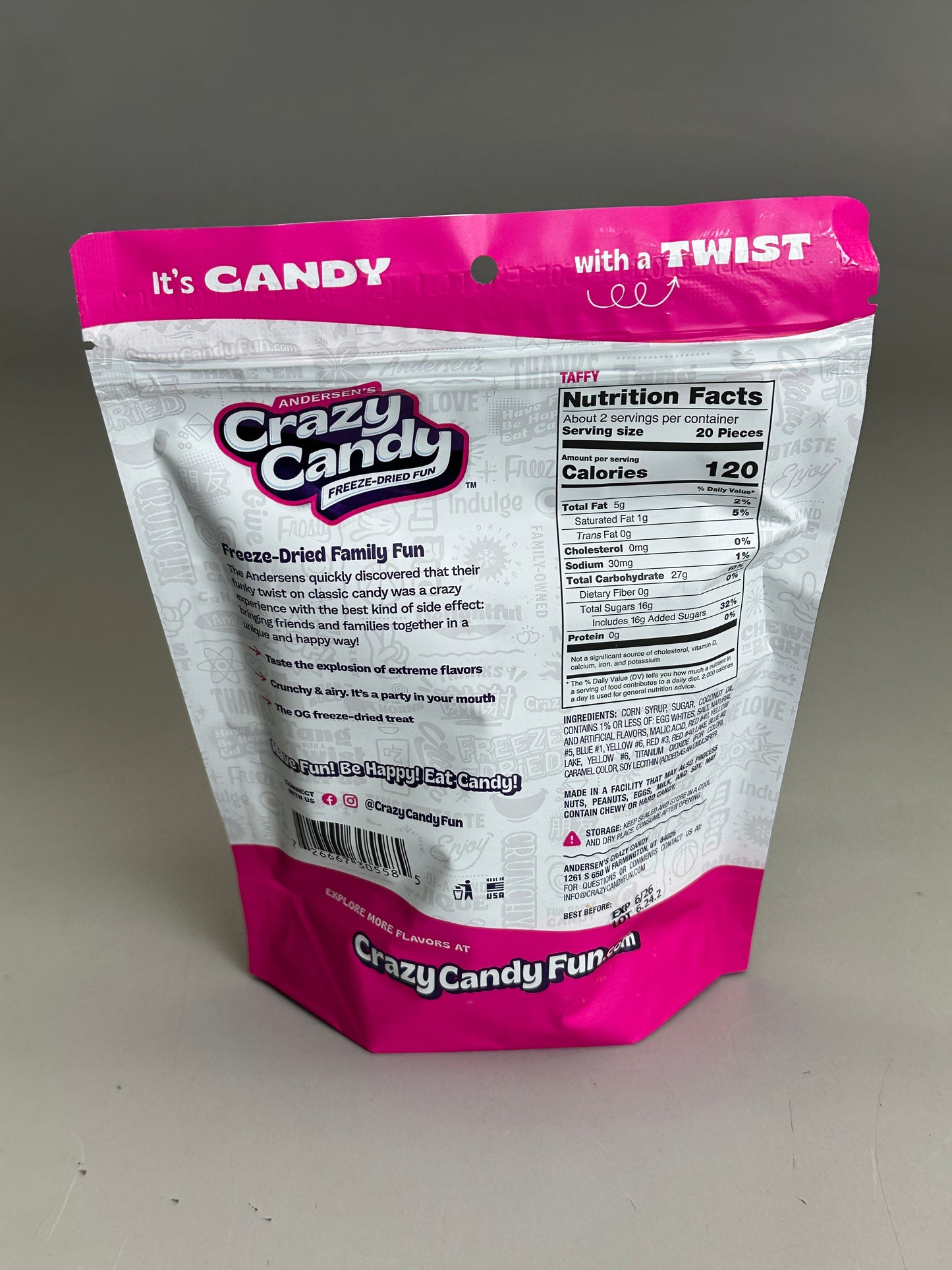 ANDERSEN'S Crazy Candy Freeze-Dried Saltwater Taffy 2.4 oz Exp 06/26