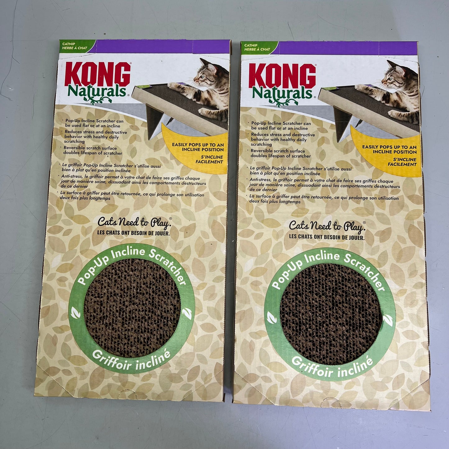 KONG (2 PACK) Naturals Pop-Up Incline Scratcher W/ Catnip 19" x 10" x 1" CS11