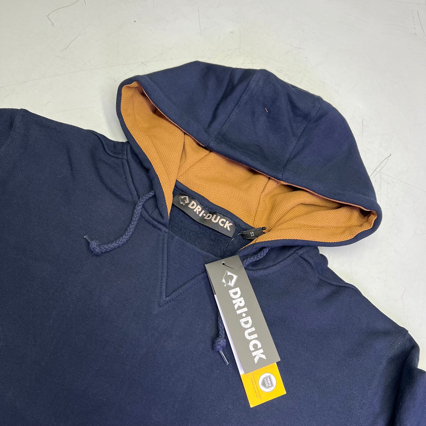 DRI DUCK Woodland Fleece Pullover Thermal Hood Men's Sz M Navy Blue/Yellow 7035