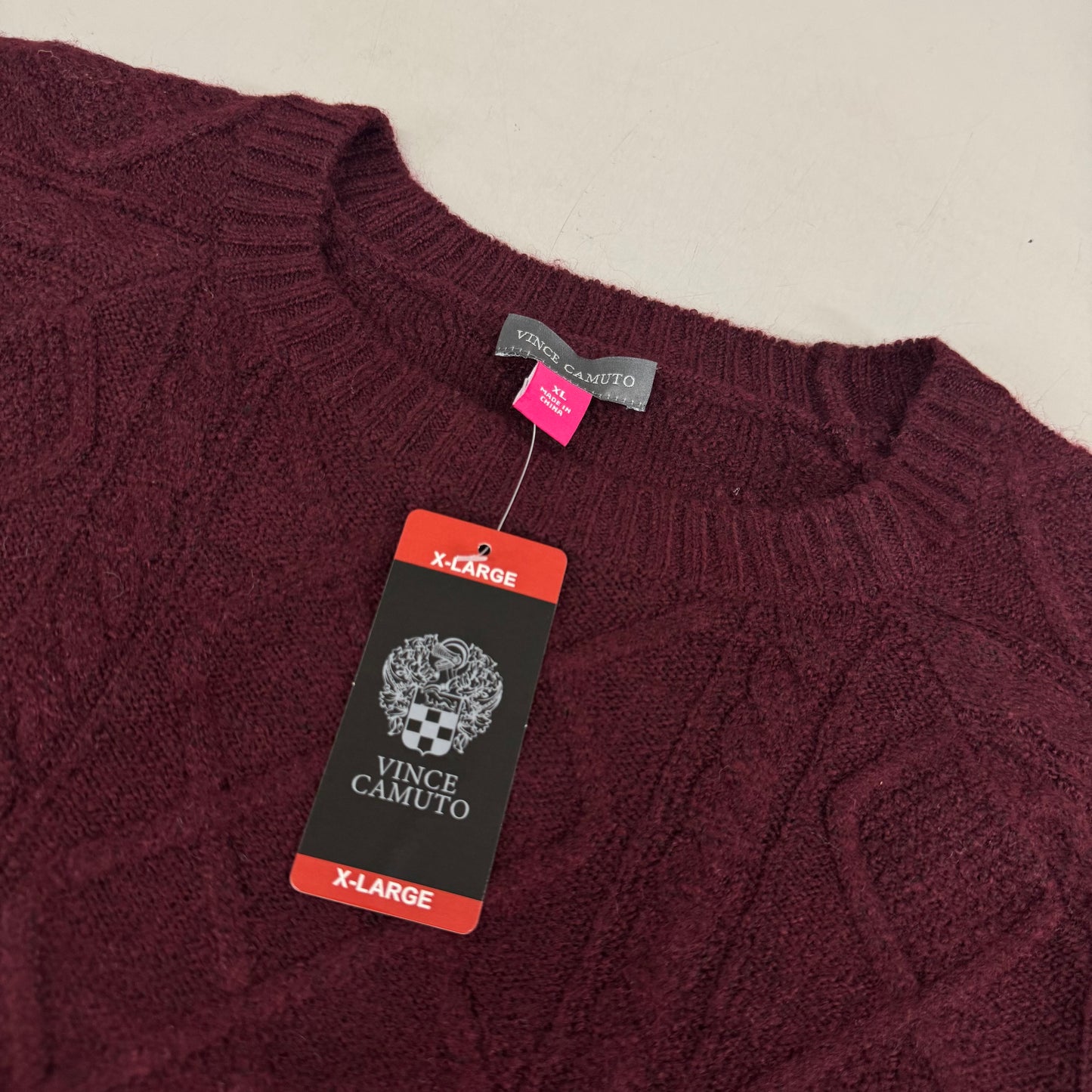 VINCE CAMUTO Cable Knit Sweater Women's Sz-XL Wine SC2895