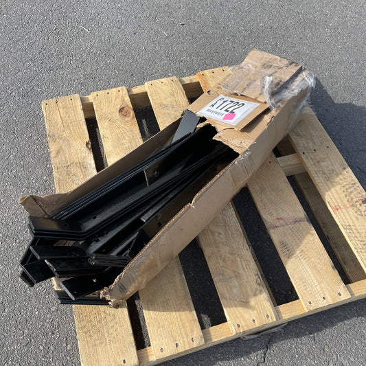 ZA@ Pallet of MIXED Steel Brackets (solar Panels/motorcycle Saddlebag/lawn Grader?) 26”x2.5” Black (AS-IS)