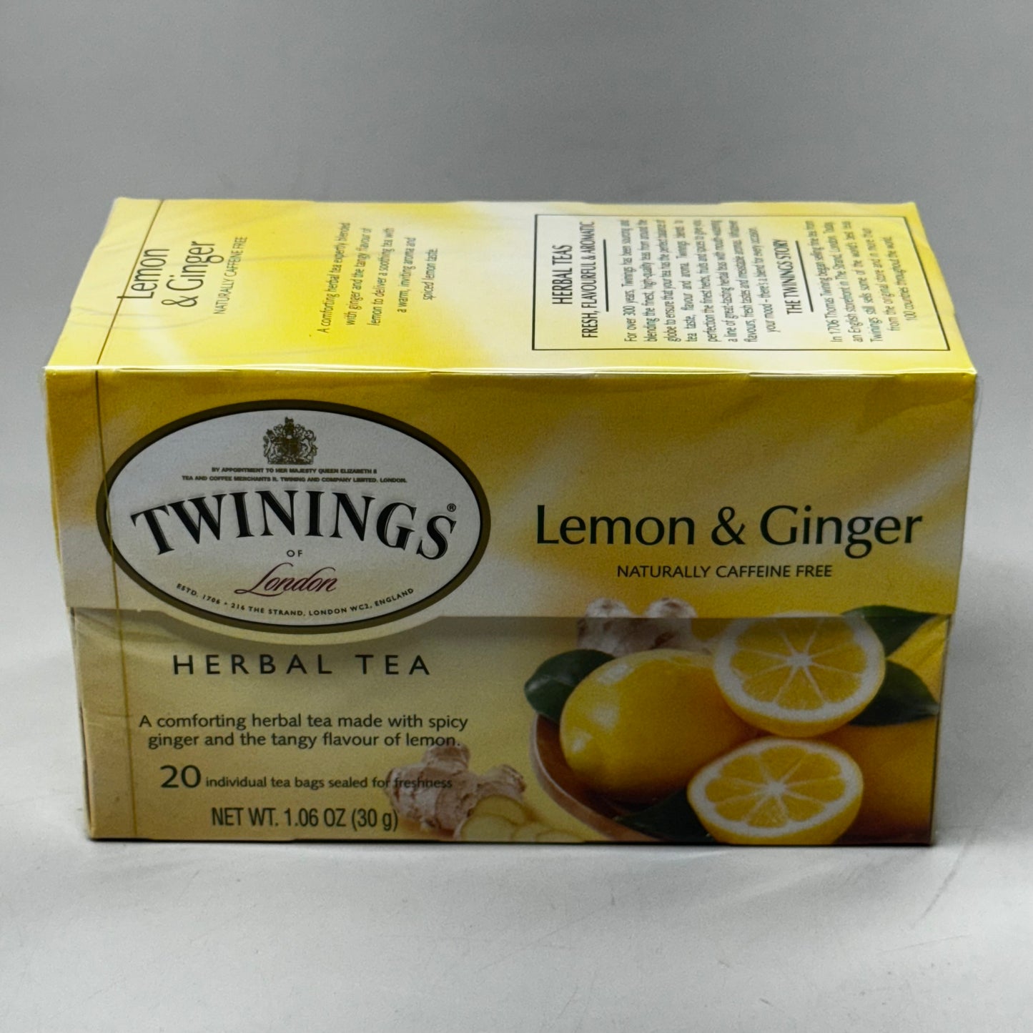 TWININGS of London (6 PACK) Lemon & Ginger Herbal Tea 20 Bags per Box 16895 Exp 7/25