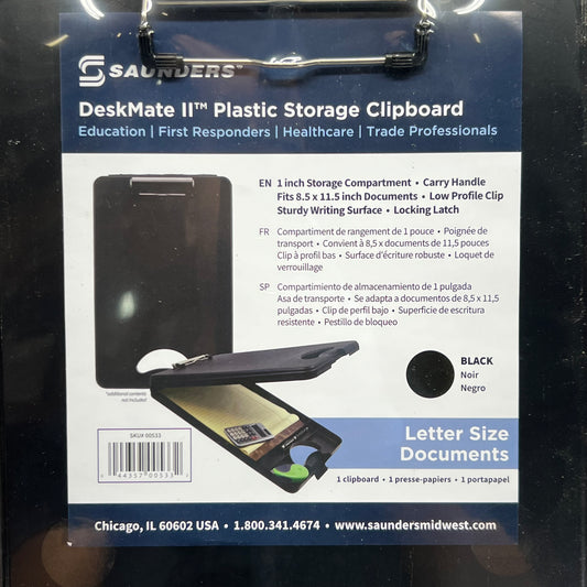 SAUNDERS Deskmate ll Plastic Storage Clipboard Sz 8.5" x 11.5", Black 00533