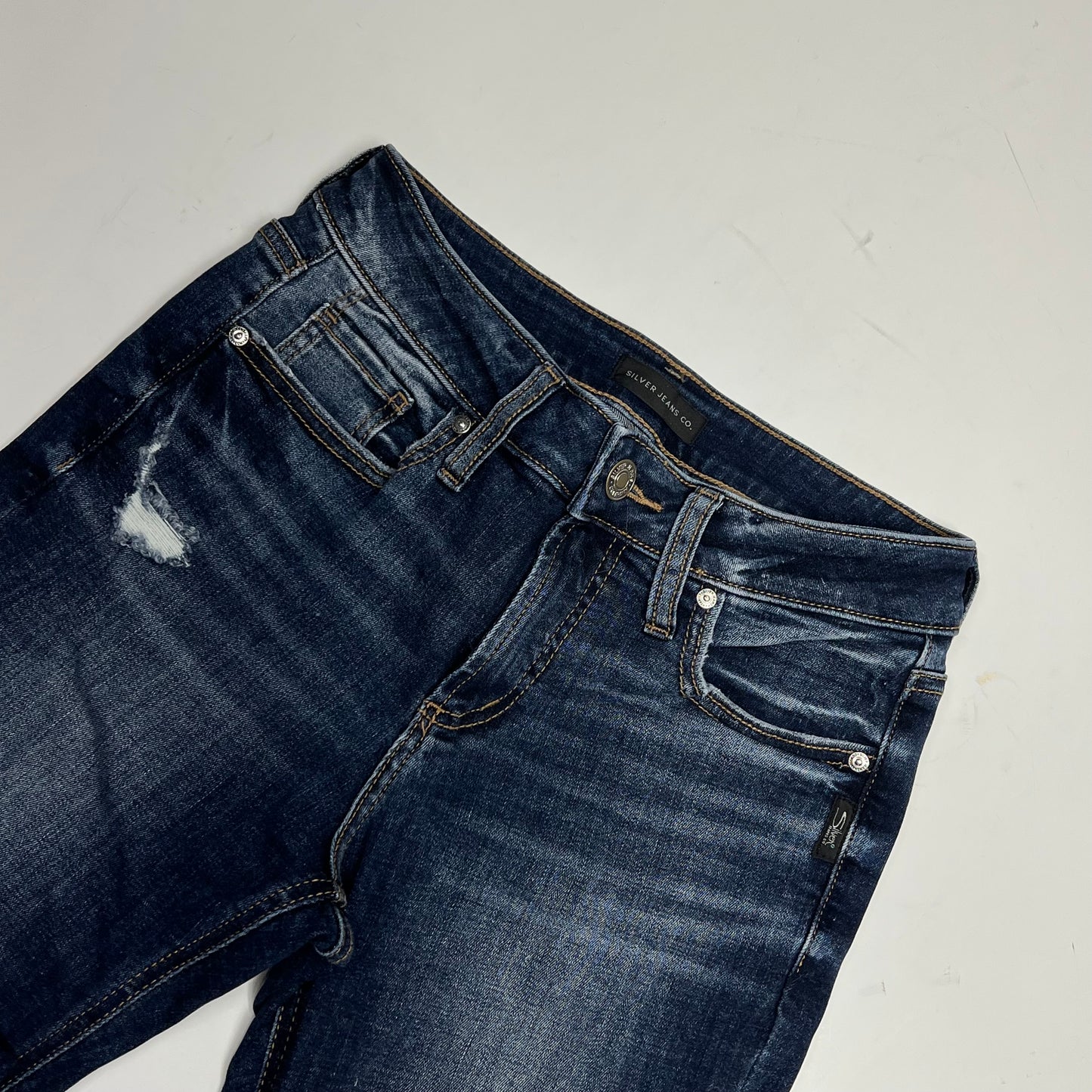 SILVER JEANS CO Distressed Suki Skinny Jeans Women's Size 27/27 Dark Indigo