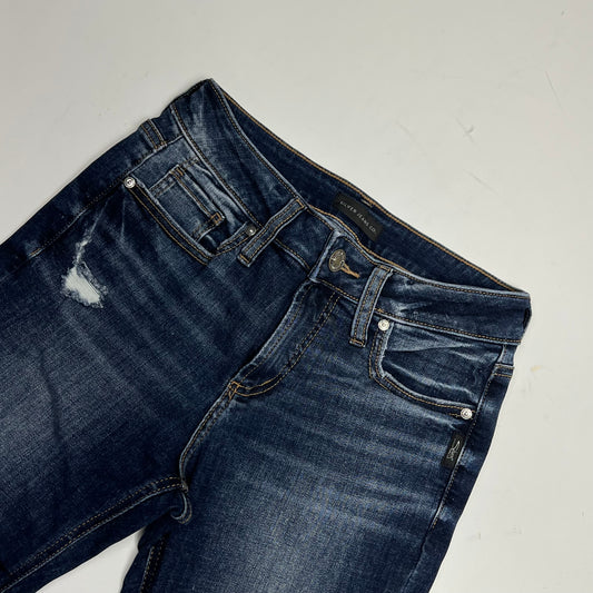 SILVER JEANS CO Distressed Suki Skinny Jeans Women's Size 27/27 Dark Indigo