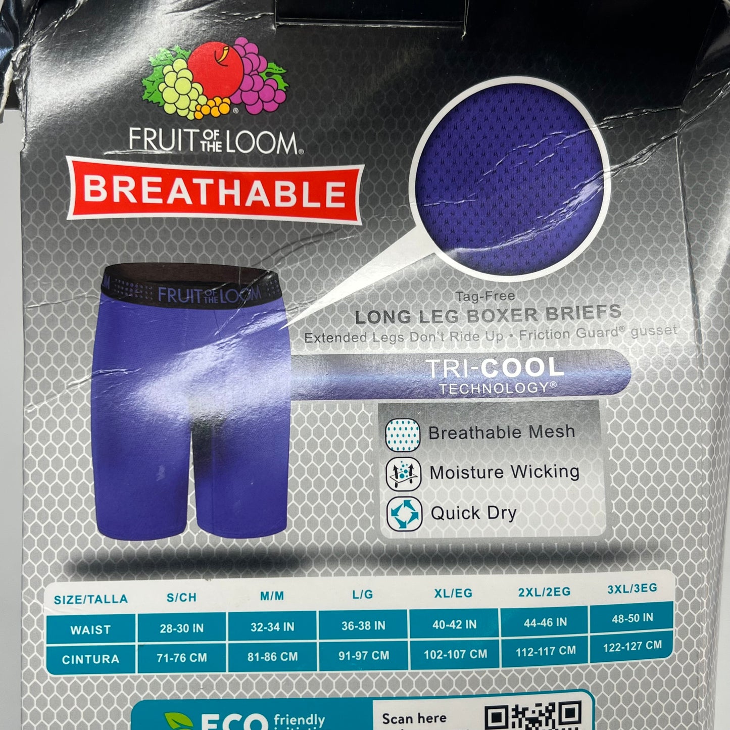 ZA@ FRUIT OF THE LOOM Breathable 4-way Stretch Micro-mesh Boxer Breifs Men's Sz S Black/Grey/Blue BW3LLC2