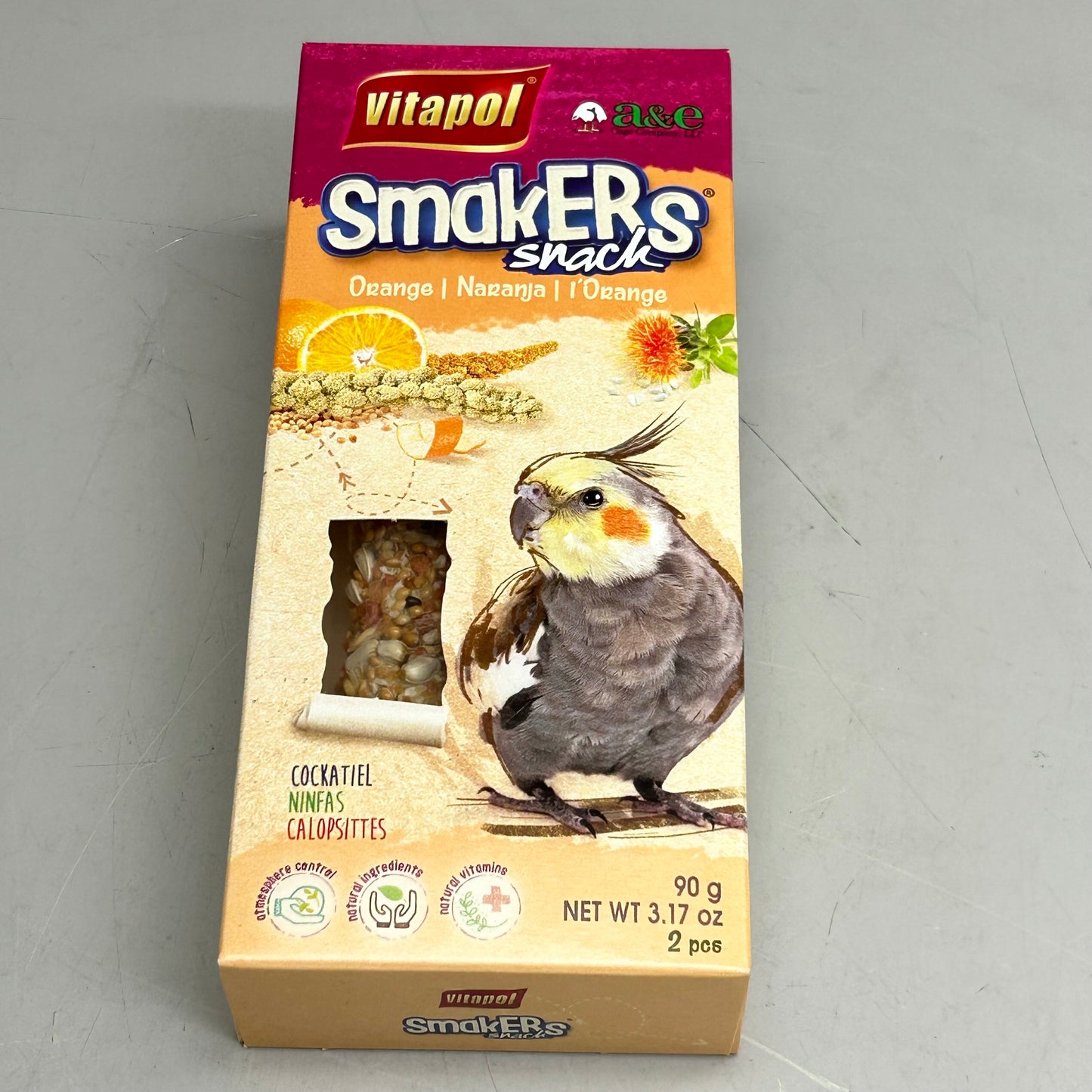A&E CAGE COMPANY (2 Pack, 2PCS Each) Vitapol Smakers Snack Orange Flavor For Birds 3.17oz per Package