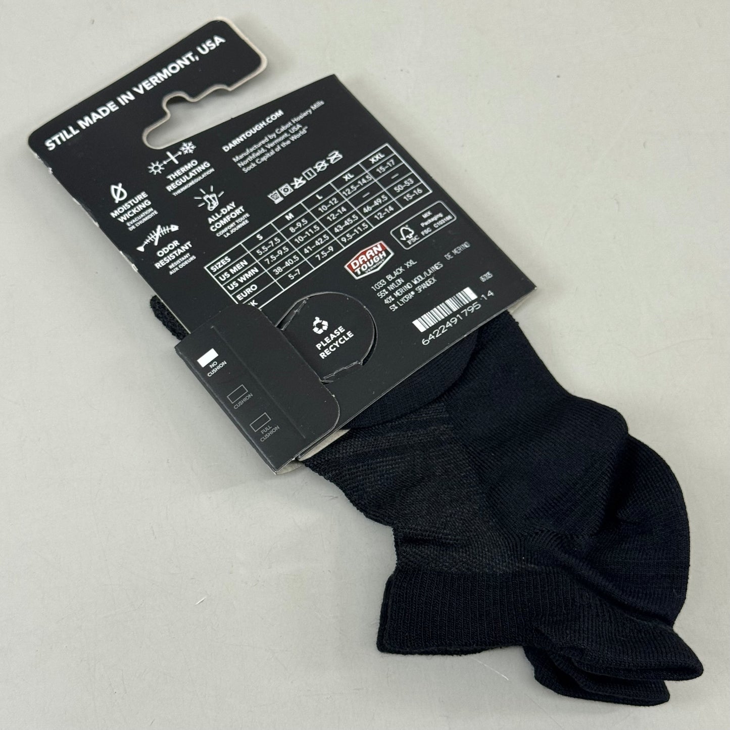 DARN TOUGH Running Socks No Show Tab Lightweight Merino Wool Men SZ XXL 15-17 Black