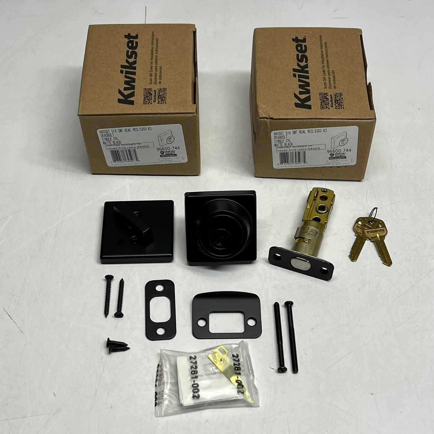 KWIKSET (2 PACK) Contemporary Square Single Cylinder Deadbolt  Black 96600-744