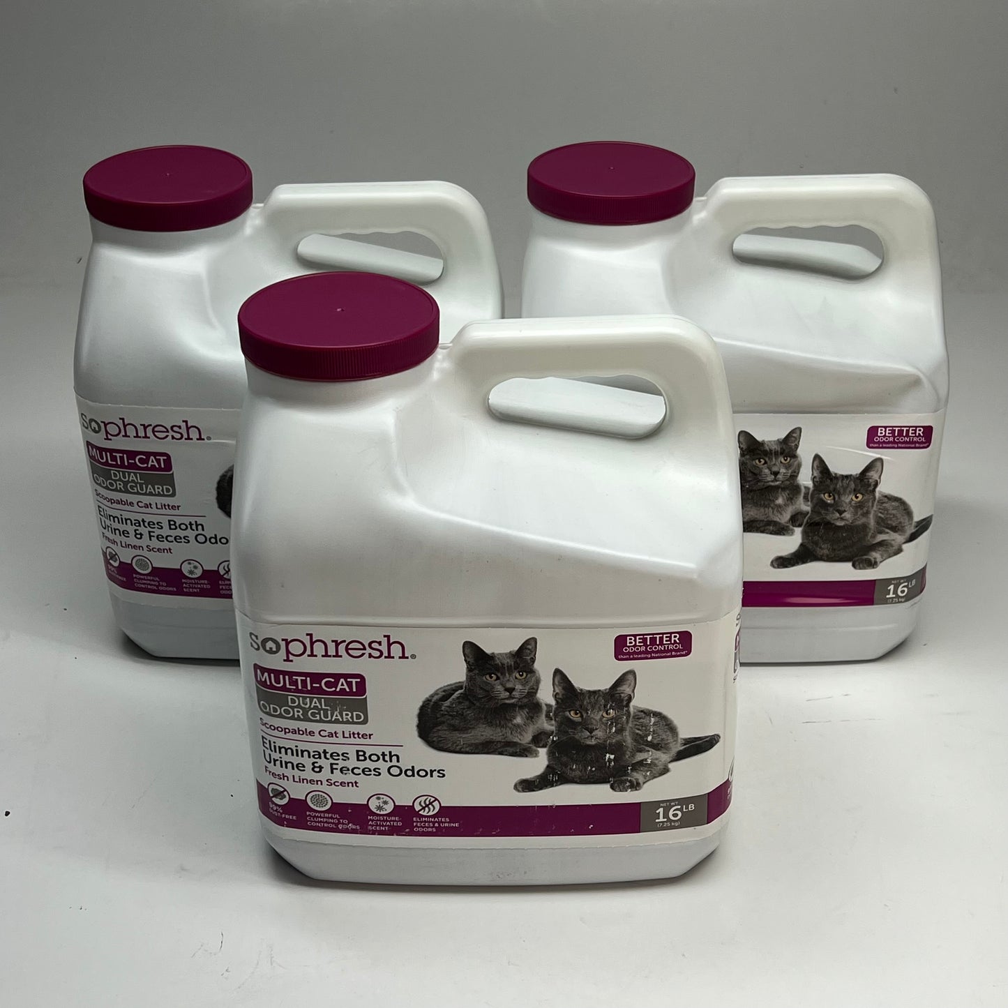 ZA@ SOPHRESH  (3 PACK, 16 LB EACH) Multi-cat Dual Odor Guard Scoopable Cat Litter Fresh Linen Scent 2297830