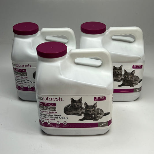 ZA@ SOPHRESH  (3 PACK, 16 LB EACH) Multi-cat Dual Odor Guard Scoopable Cat Litter Fresh Linen Scent 2297830