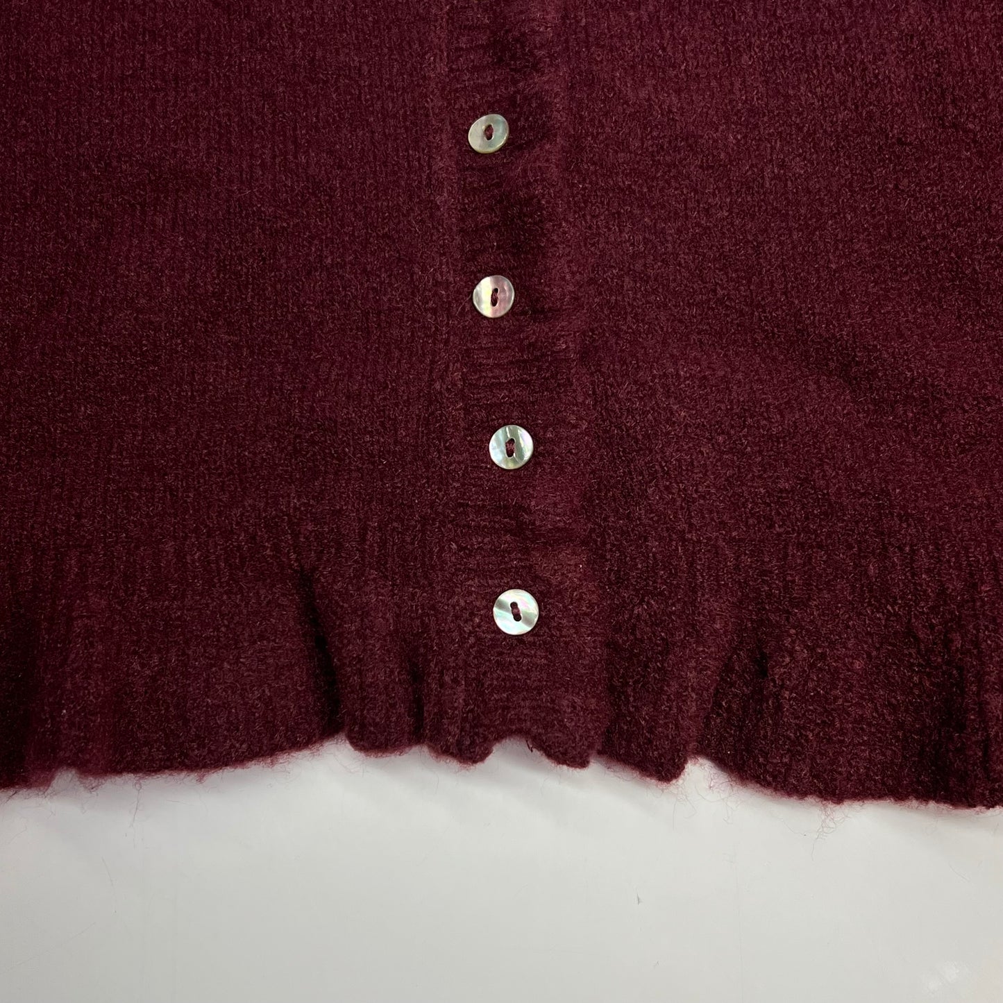 ZARA Plain Knit Cardigan W/ Ruffle Sleeves & Pearl Buttons Womens Sz XL Burgundy