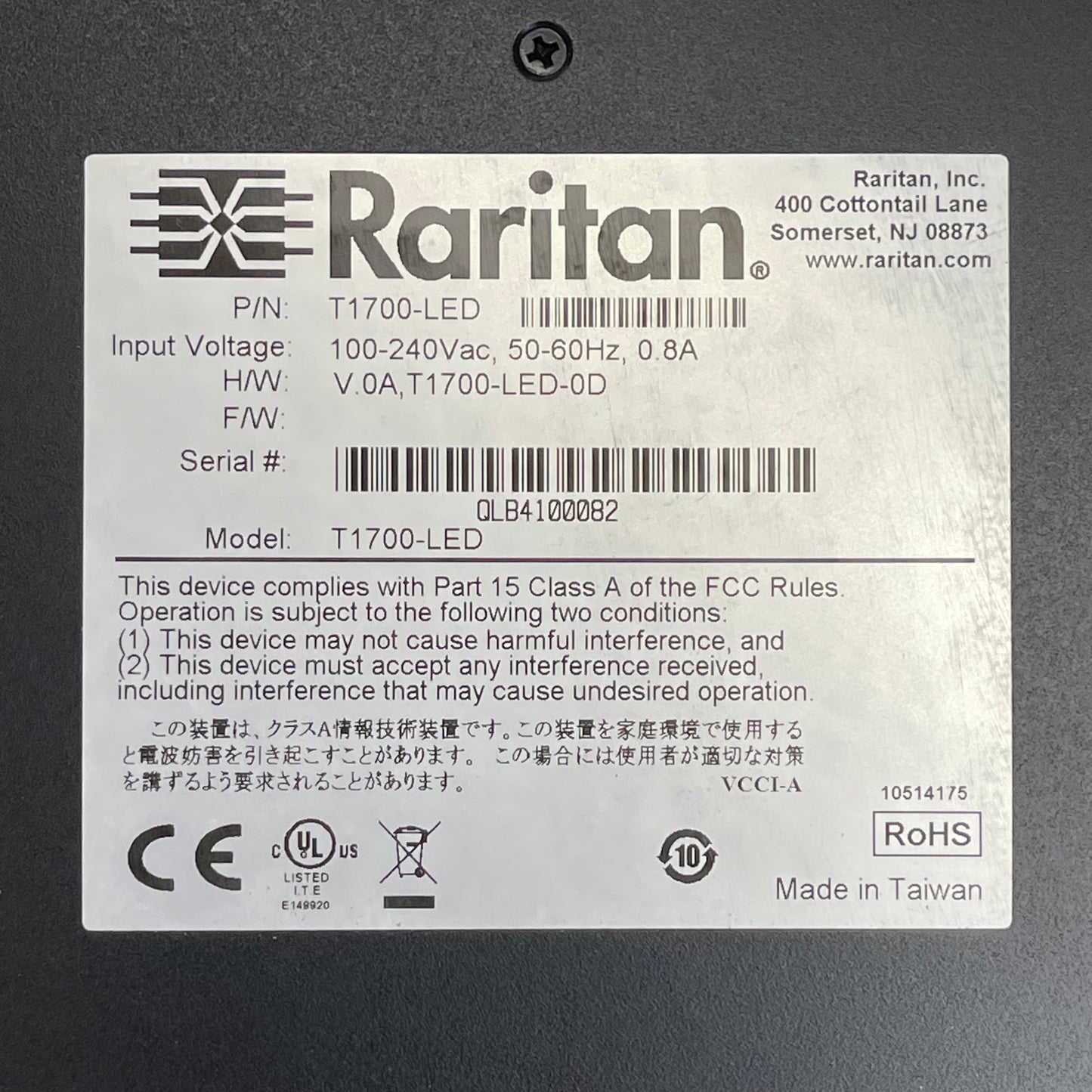 RARITAN Rackmount LCD KVM Console T1700-LED (Used)