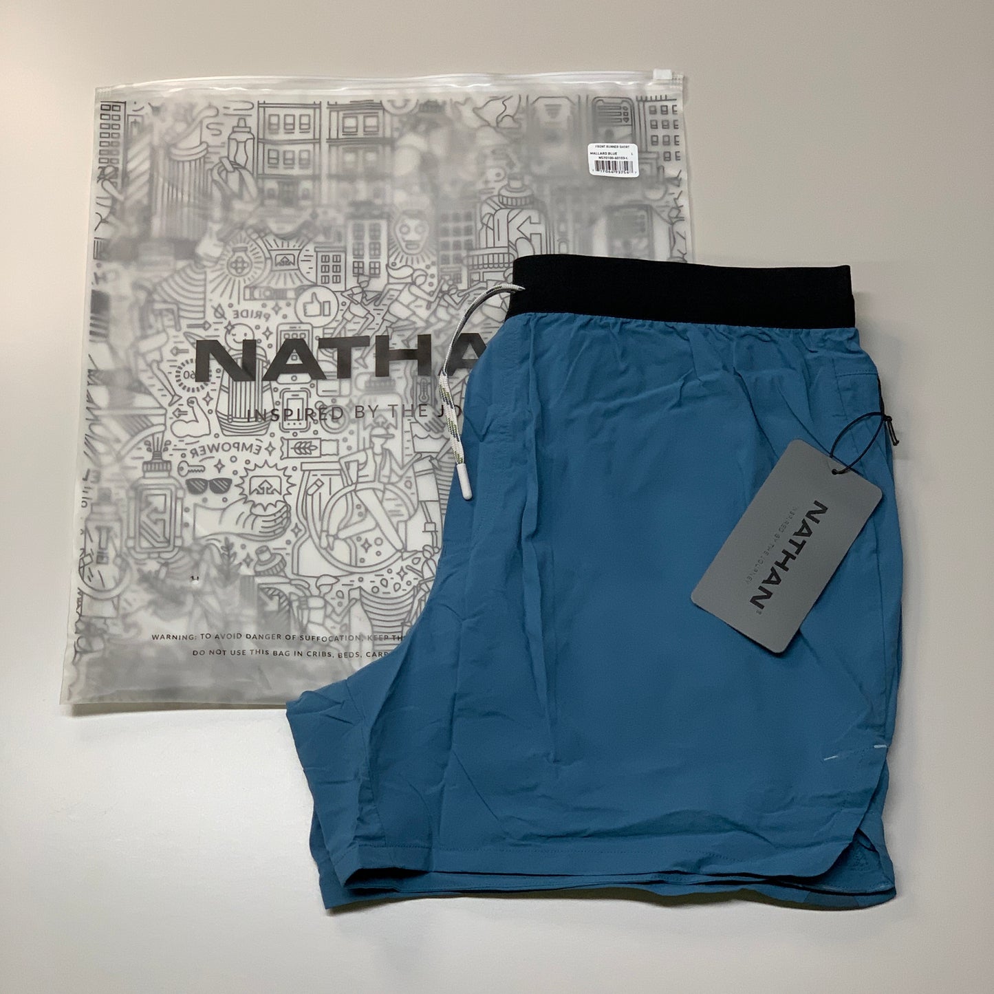 NATHAN Front Runner Shorts 5" Inseam Men's Mallard Blue Size L NS70100-60103-L