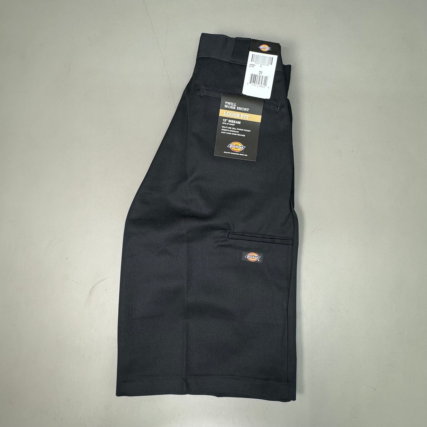 DICKIES Loose Fit Twill Work Shorts 13" Inseam Men's Sz 31 Black 42283BK