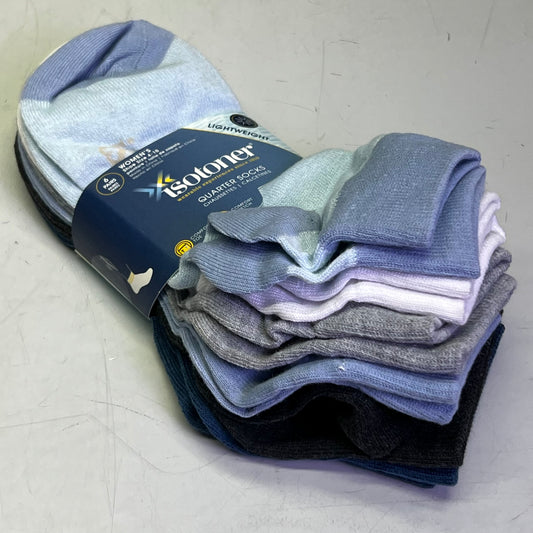 ISOTONER (6 PAIR) Quarter Socks Women's Sz 4-10, Blue