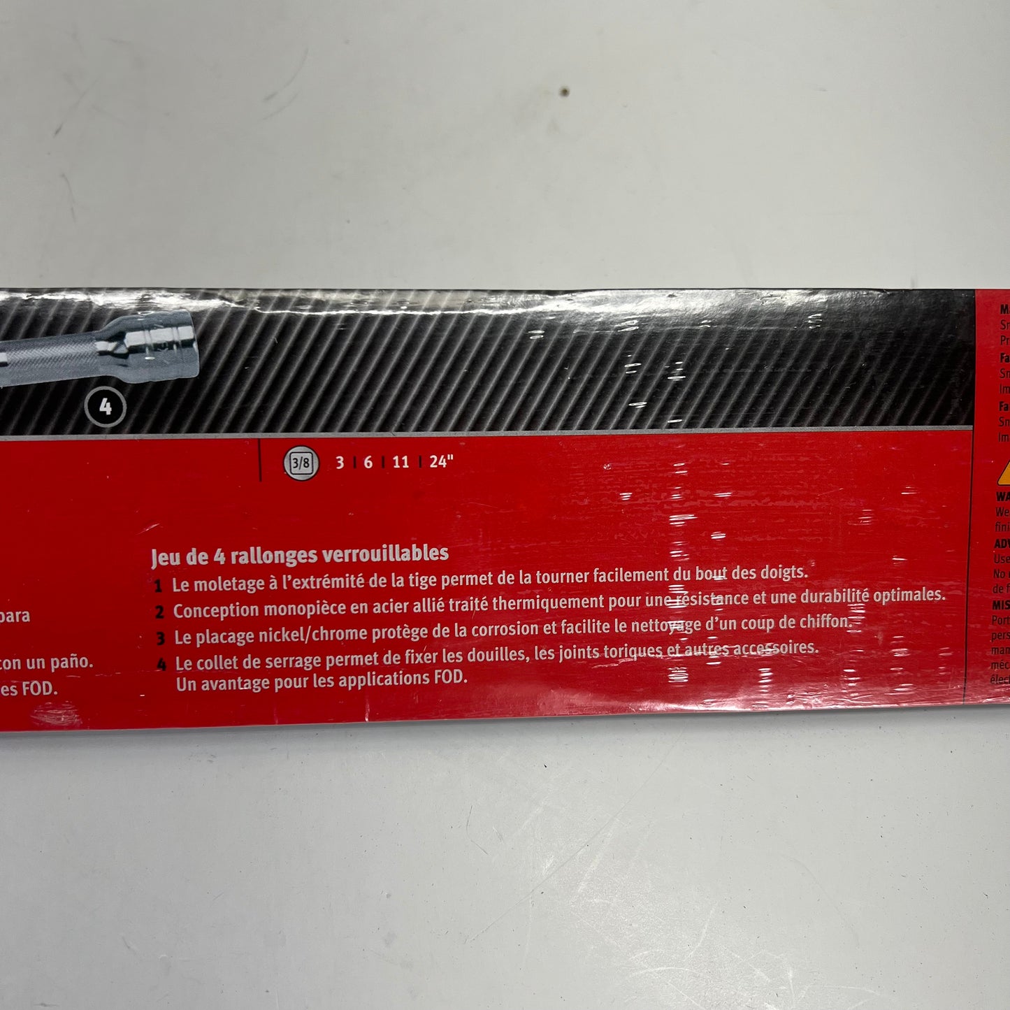 SNAP ON Quick Release Locking Knurled Extension Set 4 Piece - 3/8" Drive Chrome