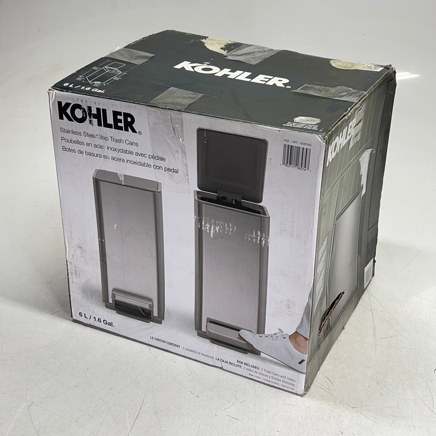 KOHLER (SET OF2) Stainless Steel Step Trash Can Quiet Close Lid 6 Liter (As-Is)