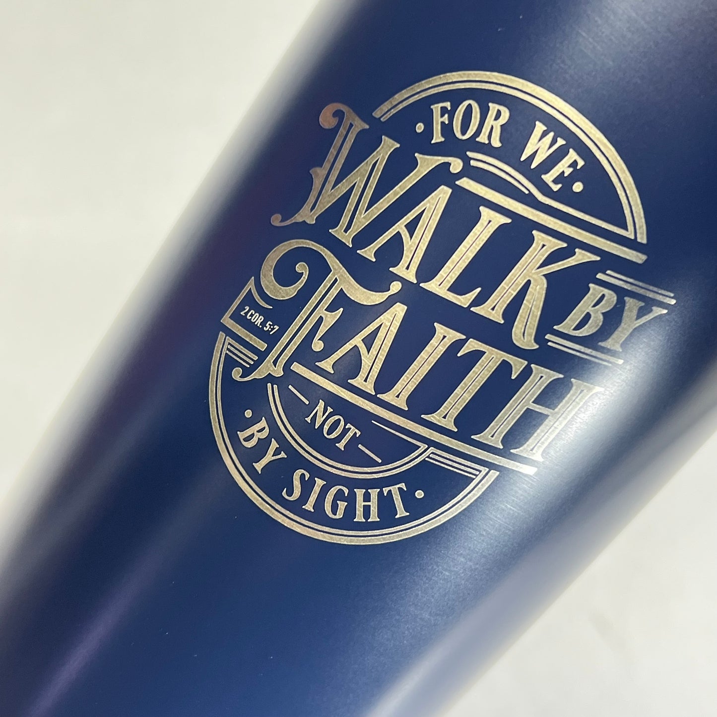 CHRISTIAN ART GIFTS Corinthians 5:7 Stainless Steel Travel Tumbler 18 Fl Oz Blue