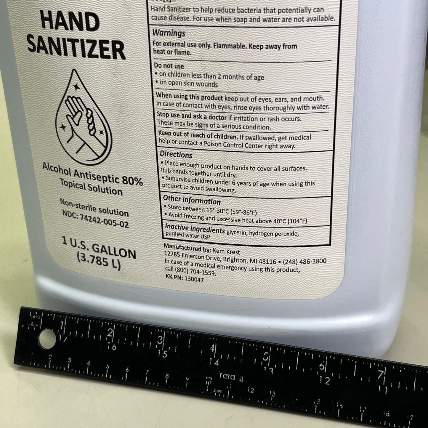 KEM KREST (3 PACK) Hand Sanitizer 1 Gal Alcohol Antiseptic 80% Topical Solution