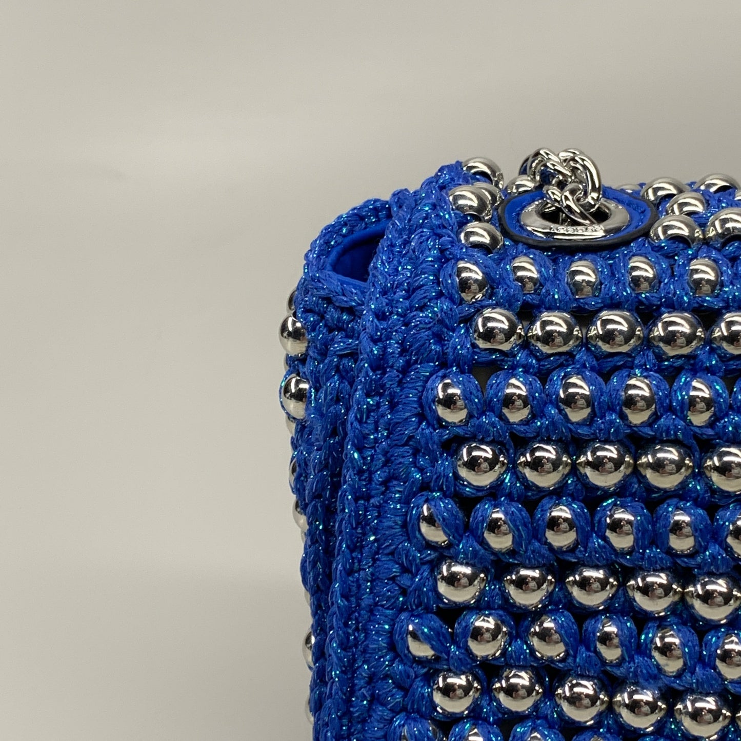 KURT GEIGER Kensington Fabric Crochet MD Stud  8" x 6" Mid Blue 5045654259522 New